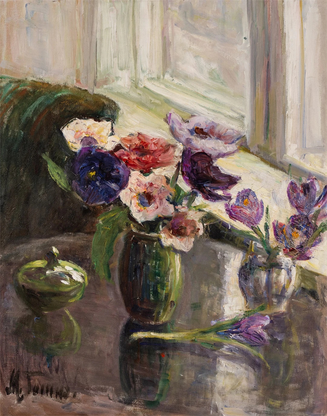 Marie Tannæs (1854 - 1939) "Stilleben med anemoner og krokus"