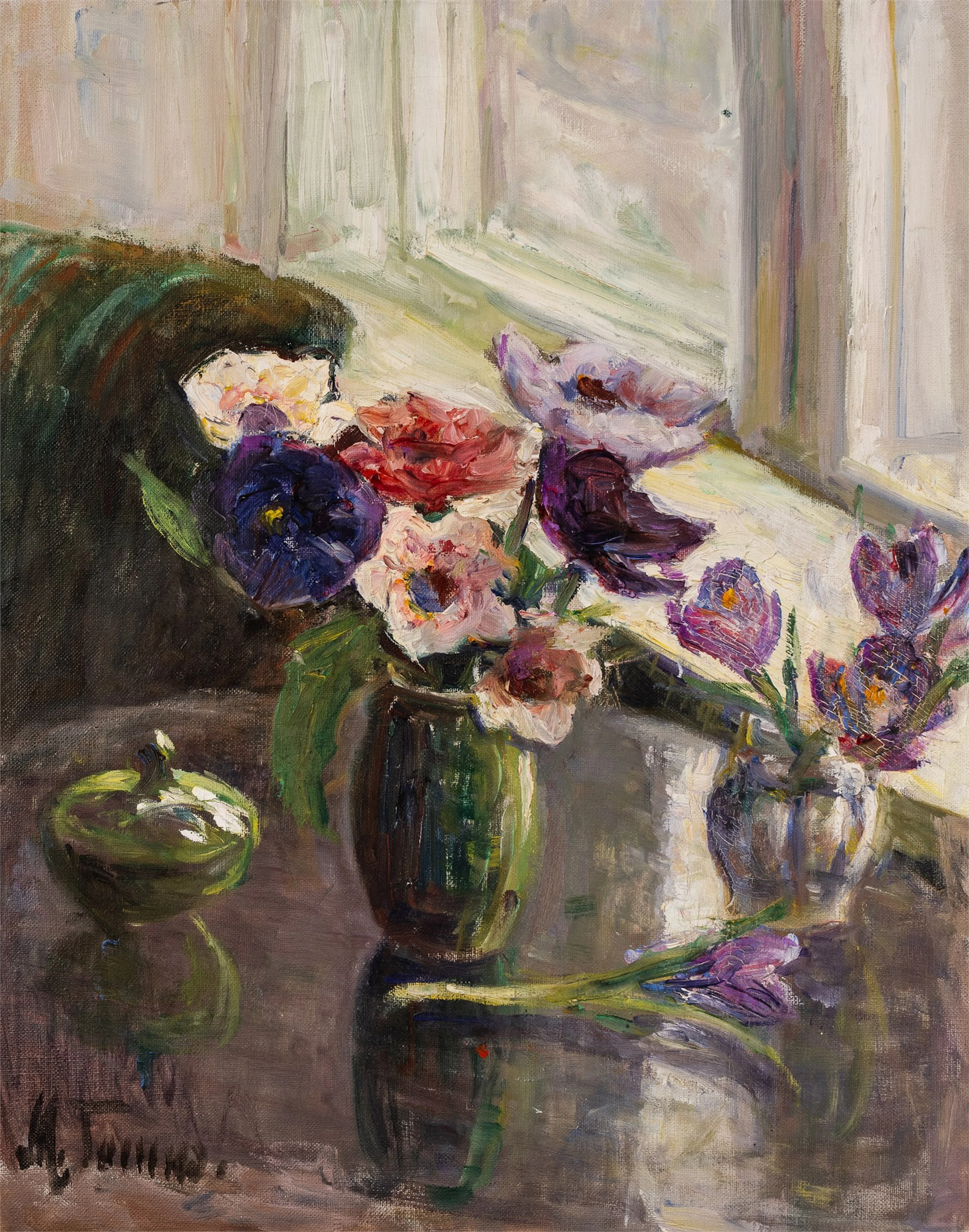 Marie Tannæs (1854 - 1939) "Stilleben med anemoner og krokus"
