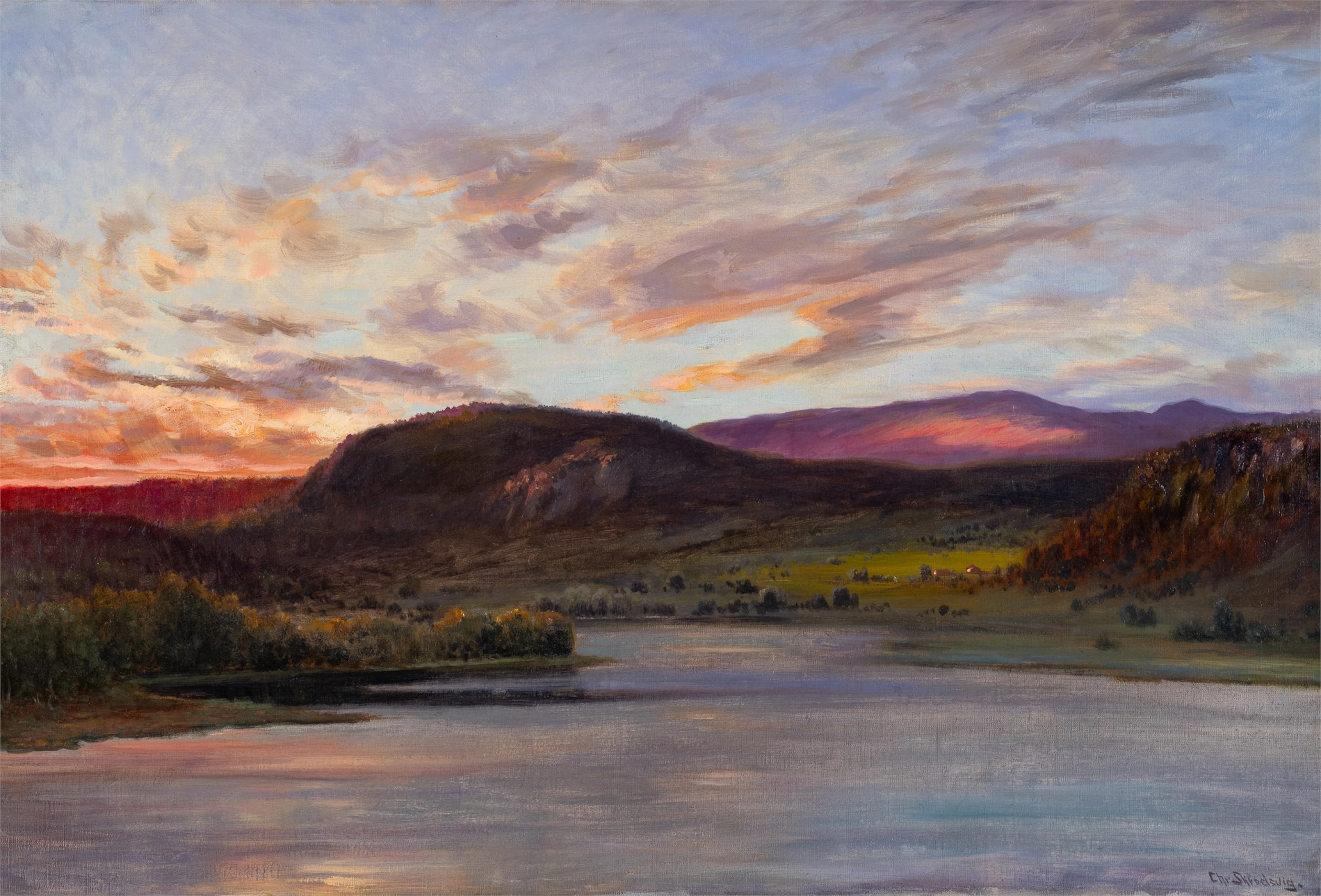 Christian Skredsvig (1854 - 1924) Kveldshimmel over Norefjell