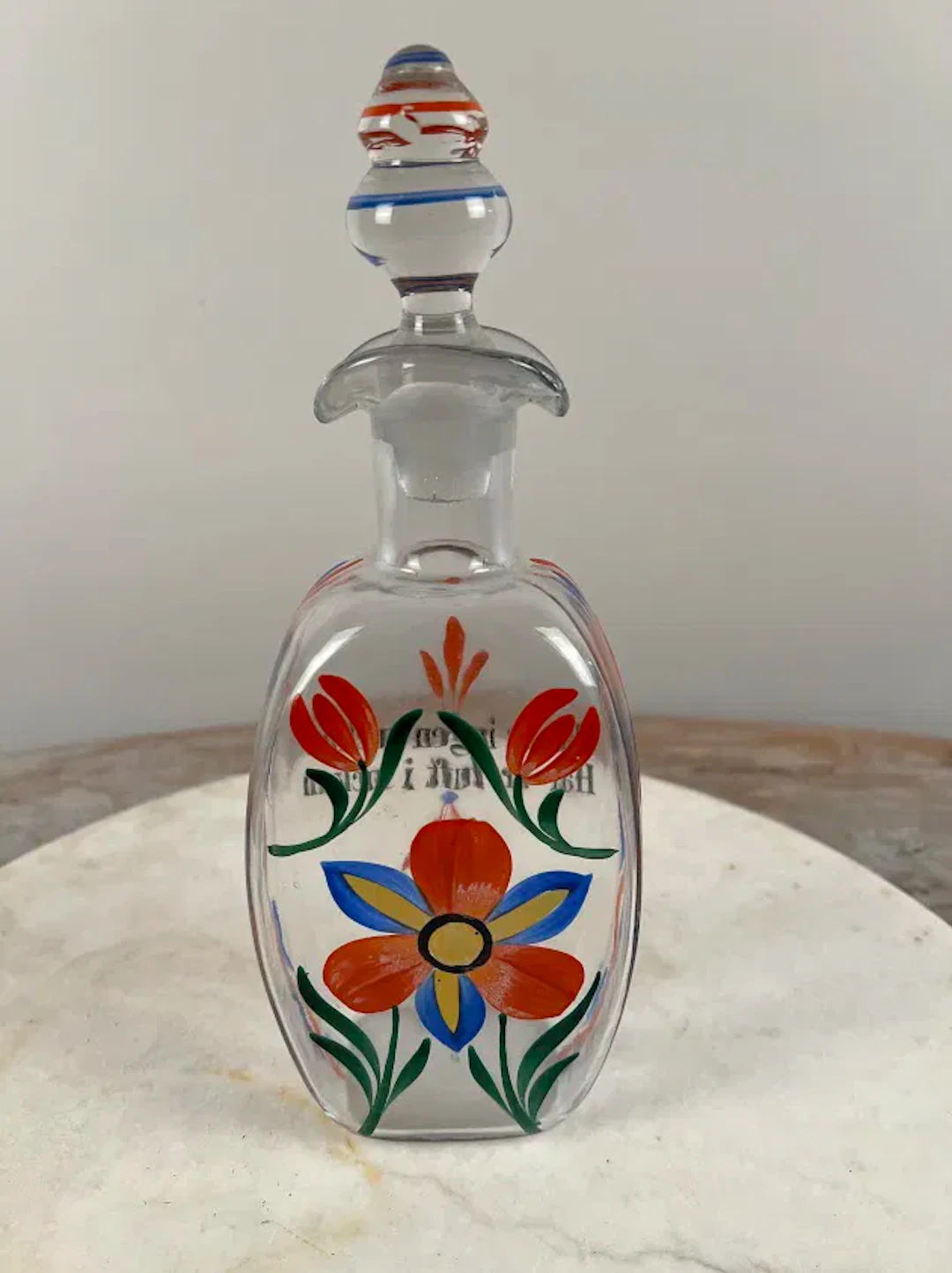 Glasflaska handmålad allmoge