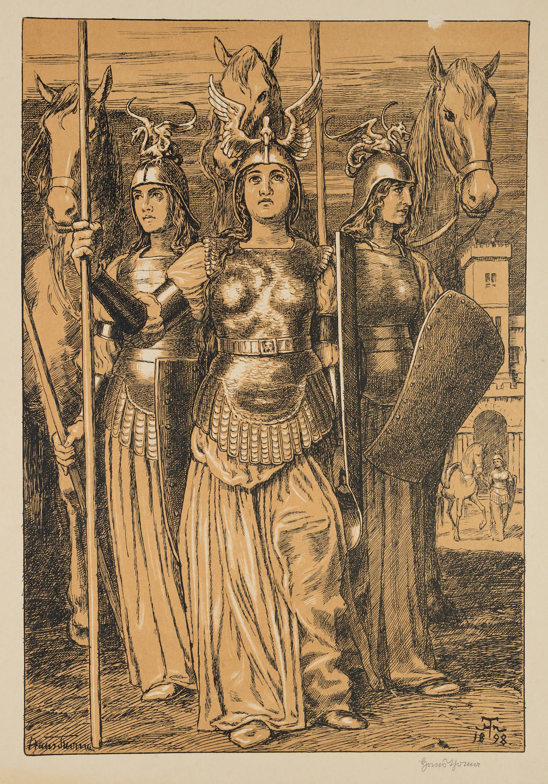 Hans Thoma (1839 Bernau - 1924 Karlsruhe), Drei Walküren, Farbprobe