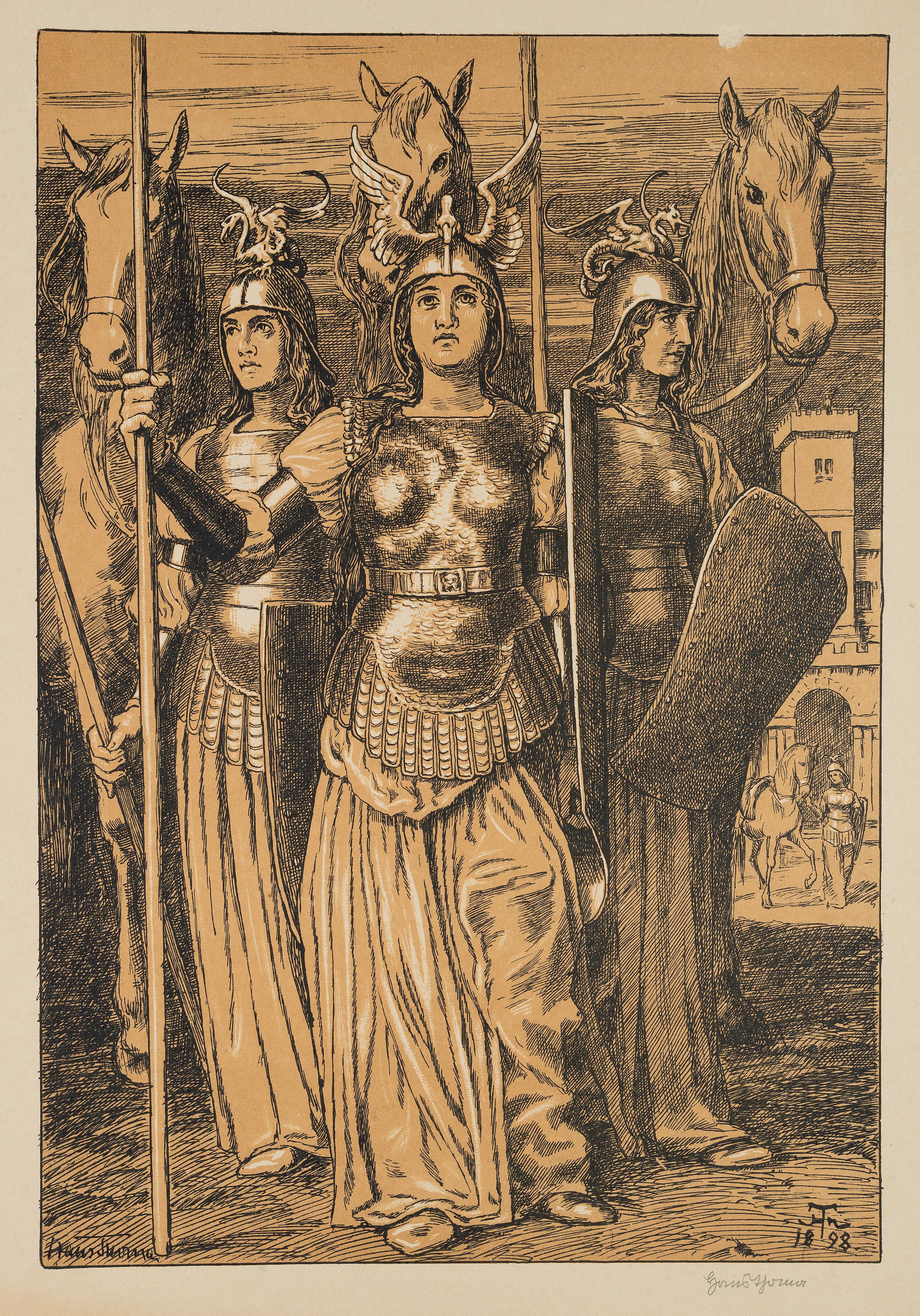 Hans Thoma (1839 Bernau - 1924 Karlsruhe), Drei Walküren, Farbprobe