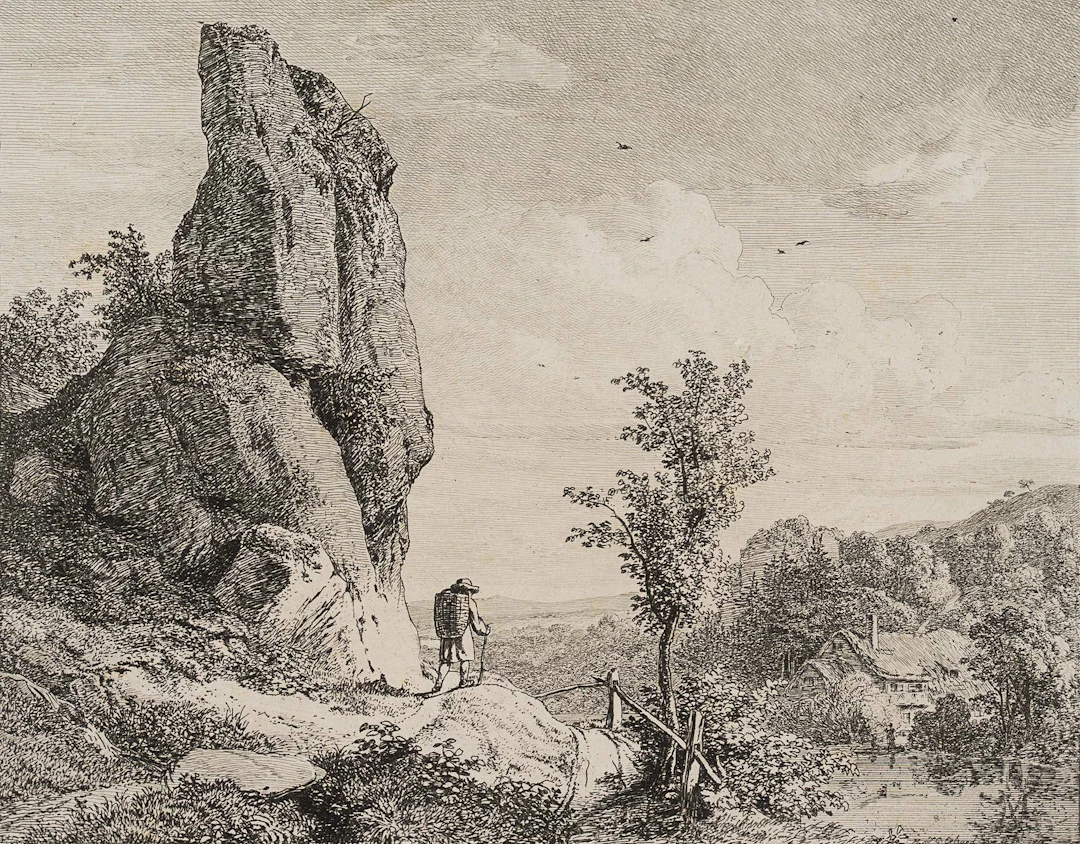 Wanderer am kegelförmigen Felsen | 17151