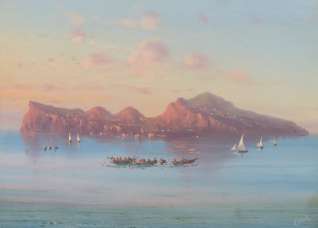 Augusto Corelli (1853 Rom - 1918 ebd.), Capri. Abendstimmung am Meer.
