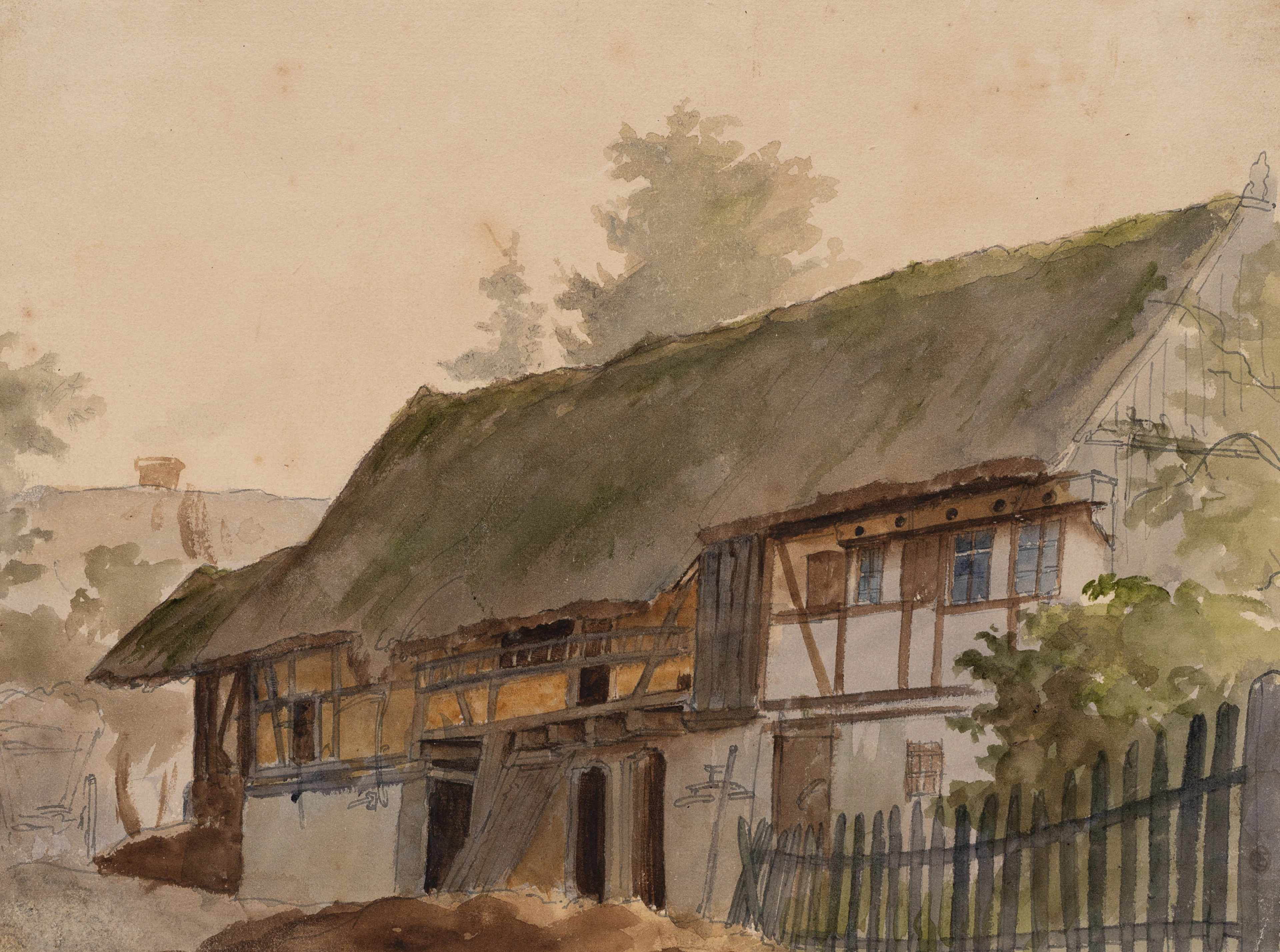 Ernst Ferdinand Oehme (1797 Dresden - 1855 ebd.), Bauernhaus in Eschdorf