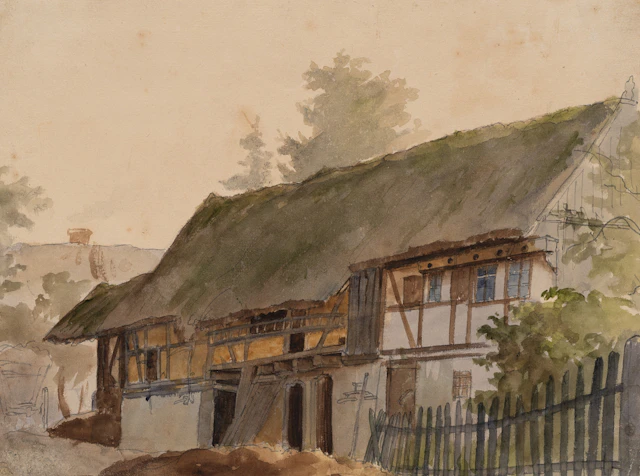 Ernst Ferdinand Oehme (1797 Dresden - 1855 ebd.), Bauernhaus in Eschdorf