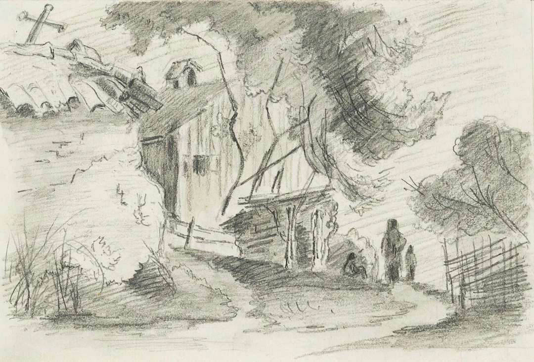 Wanderer bei altem Hof | 17703