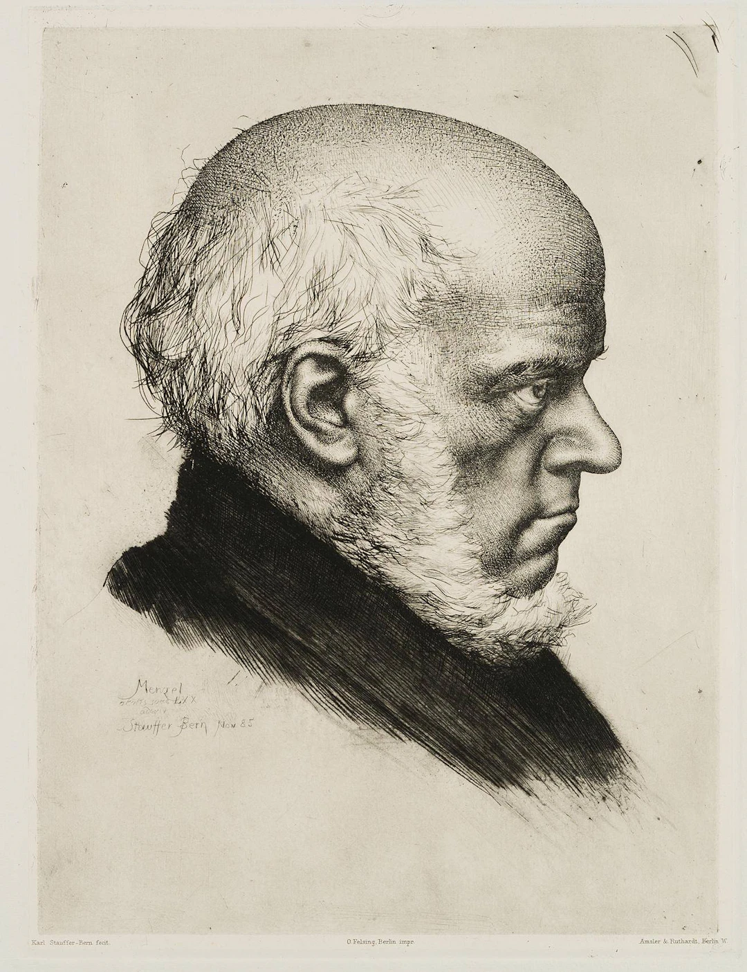 Profilporträt des Künstlers Adolph von Menzel (1815-1905) im Alter