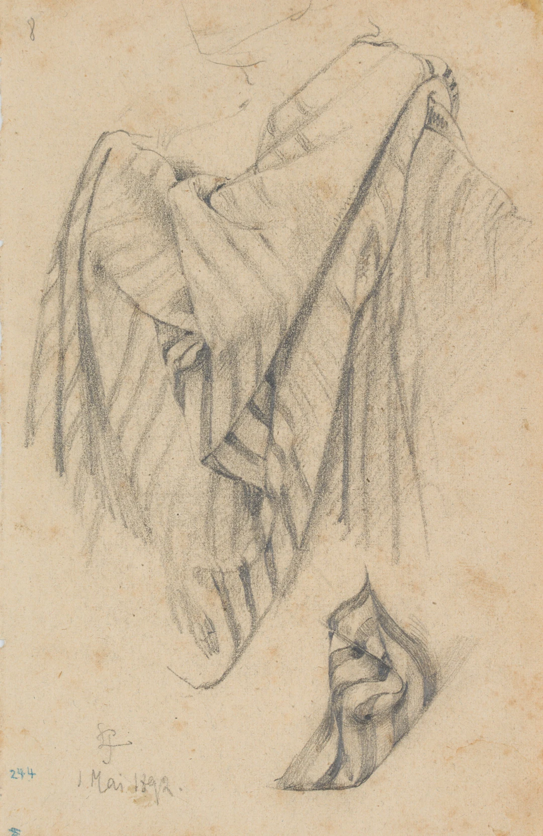 Leo Primavesi (1871 Köln - nach 1937 ), Gewandstudie mit gestreiftem