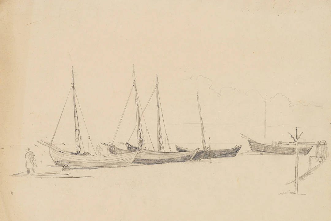 Studie einiger Segelboote mit Landschaft | 62005