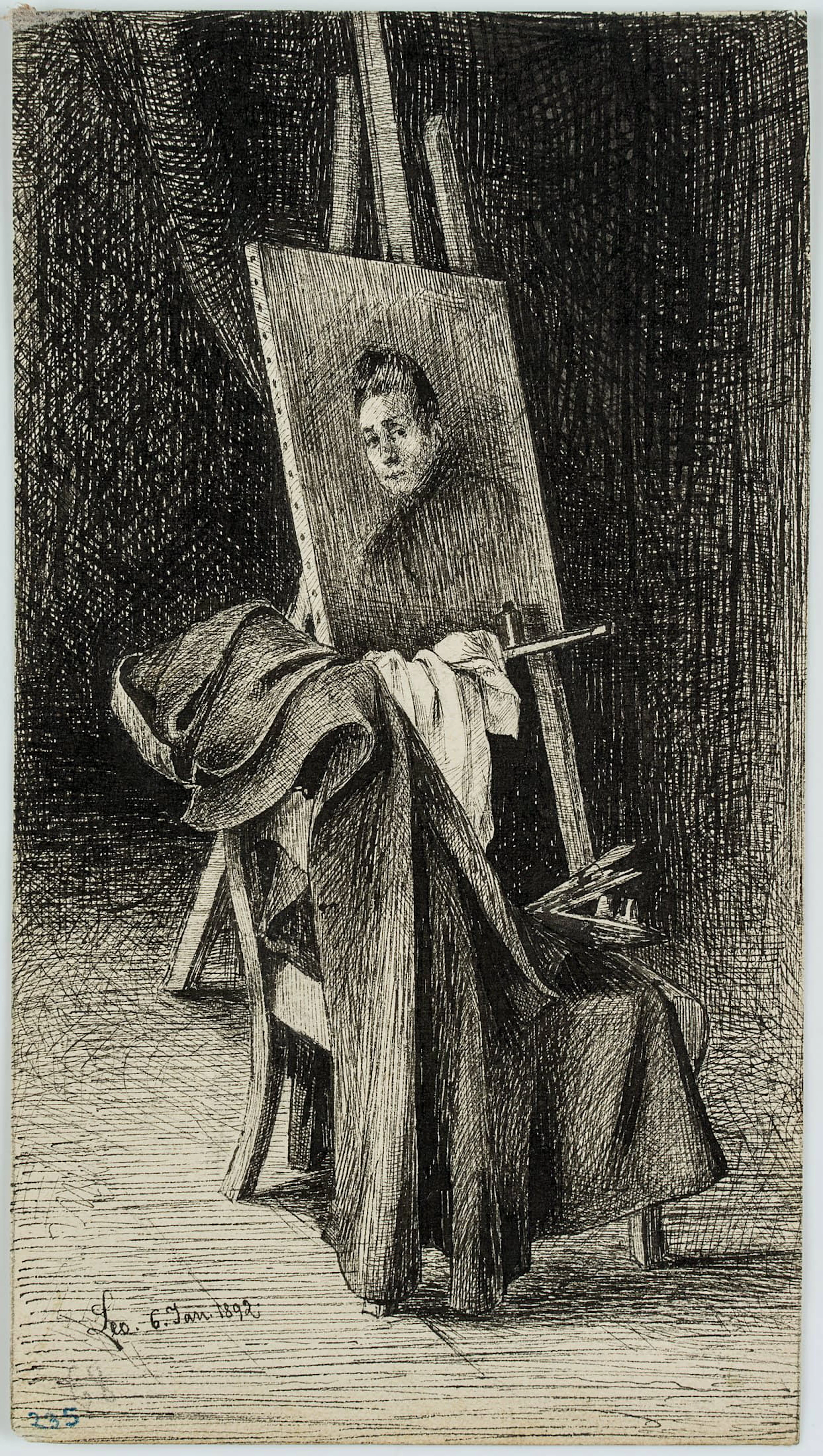Leo Primavesi (1871 Köln - nach 1937 ), Staffelei mit Draperie, 1892
