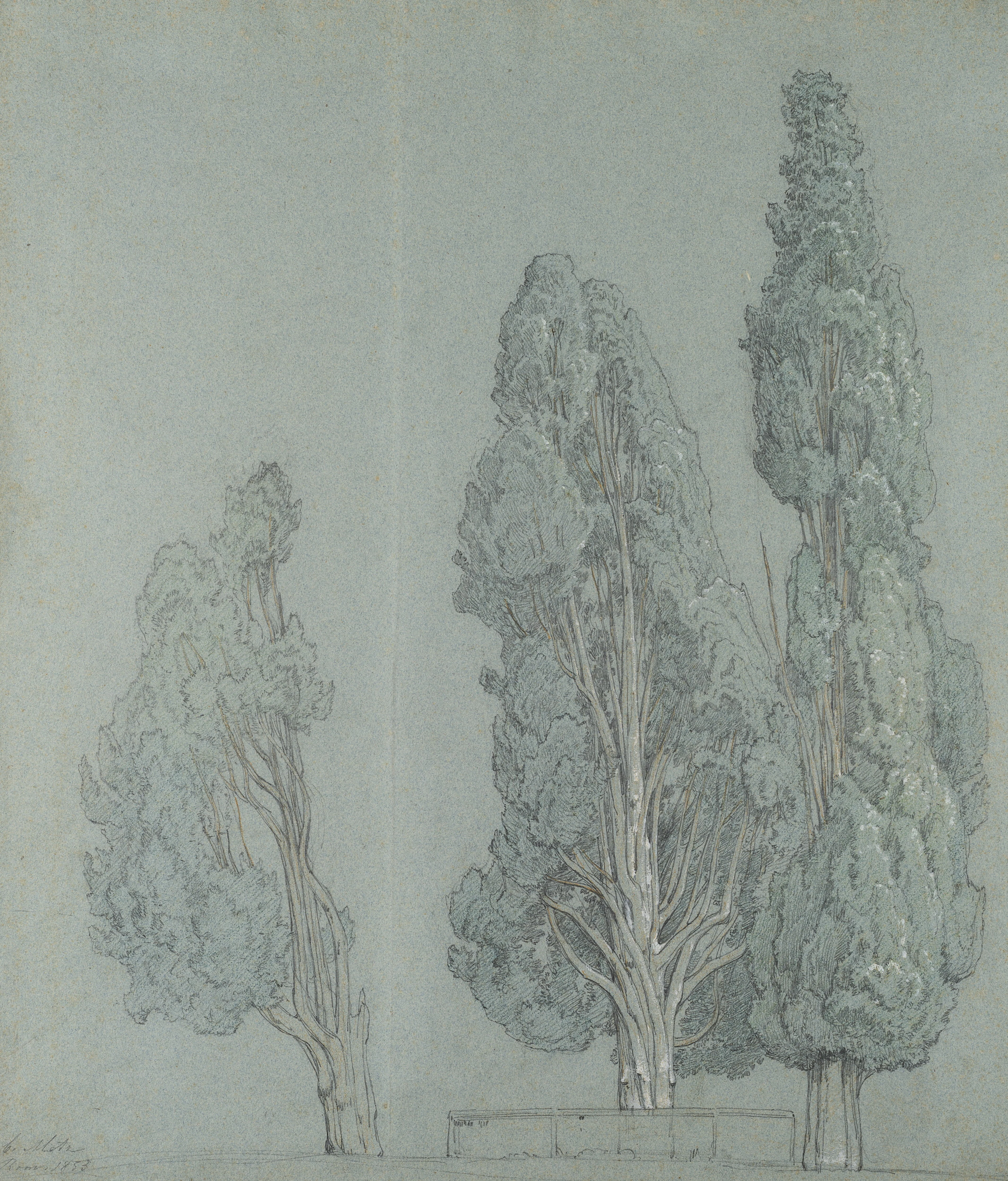 Cäsar Metz (1823 Mainz - 1895 München), Zypressen im Klosterhof Santa