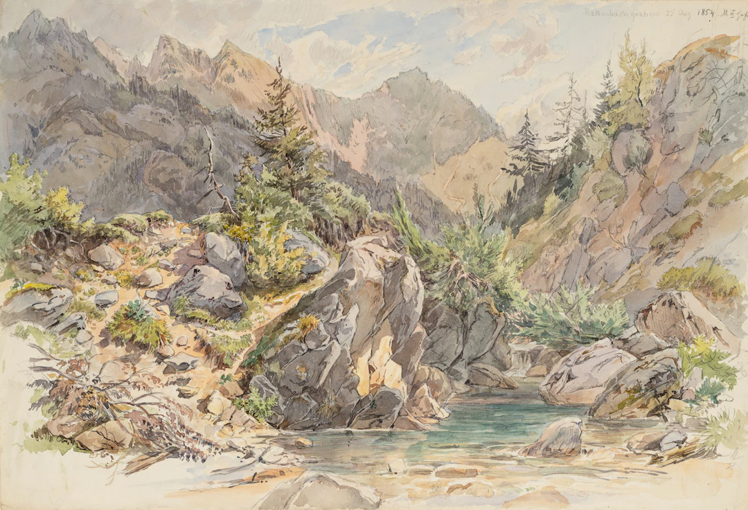 Georg Wiesend (1807 Kufstein - 1881 Berchtesgaden), Uferstück am Kaltenbachgrabe