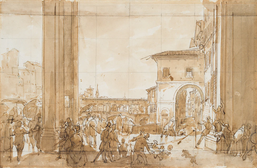 Giuseppe Moricci (1806 Florenz - 1879 ebd.), Ansicht des Vasari-Korridors
