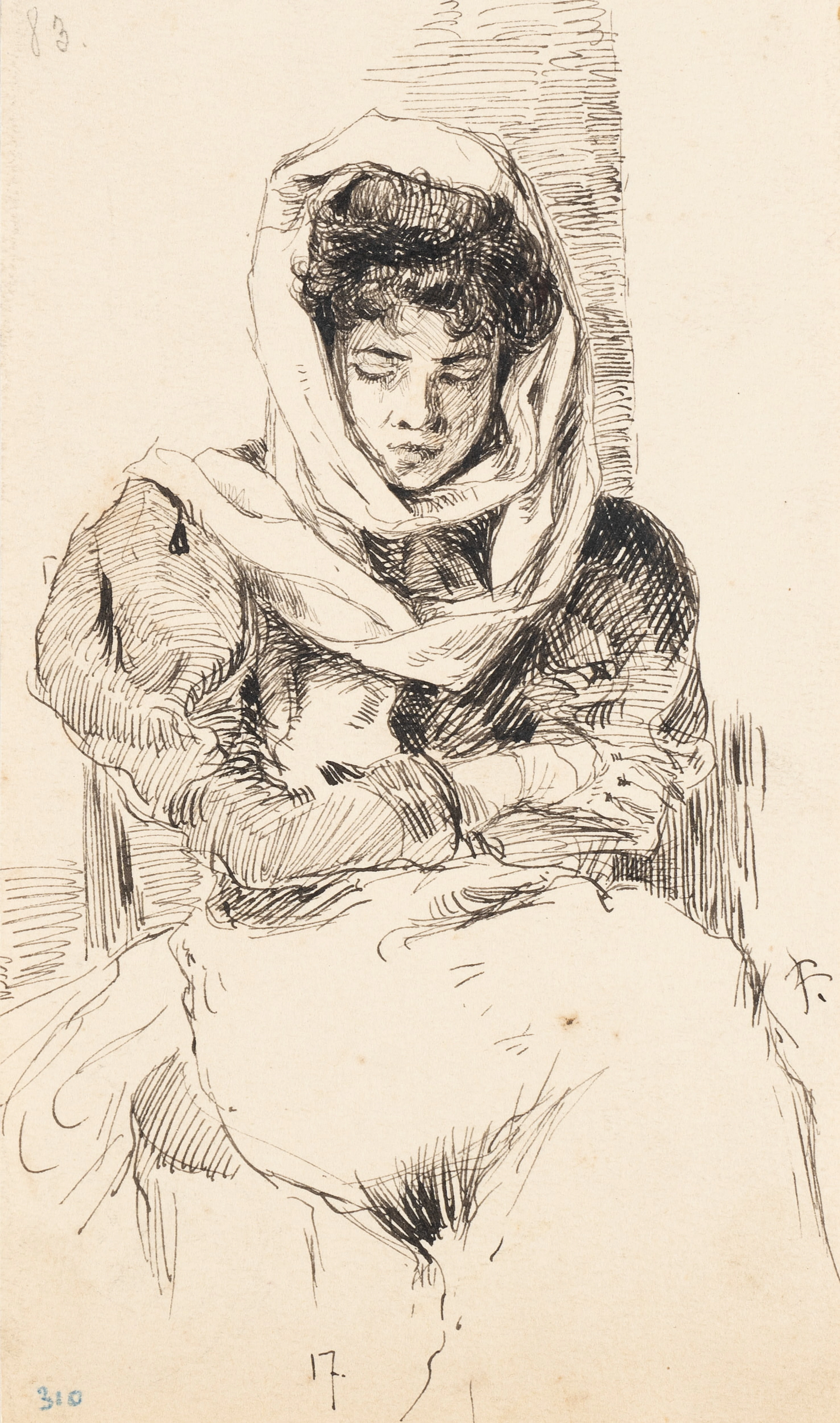 Leo Primavesi (1871 Köln - nach 1937 ), Sitzende Italienerin mit Tuch