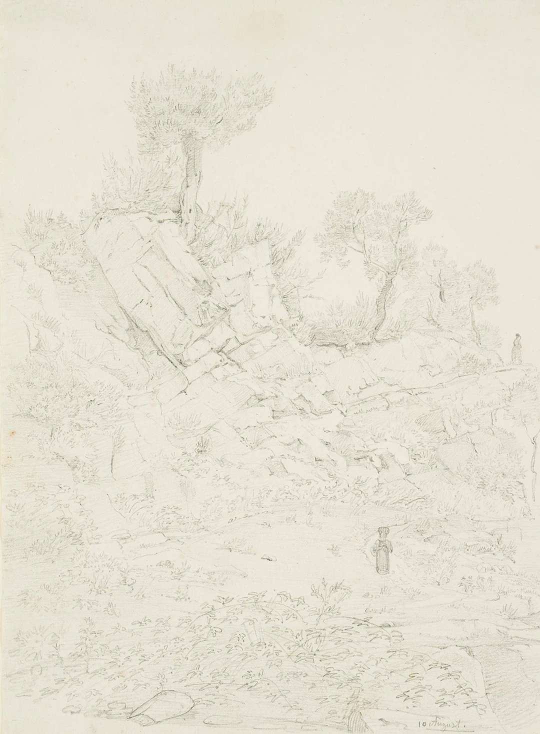 Italienische Landschaft mit zwei Frauen zwischen Felsen und Bäumen | 12039
