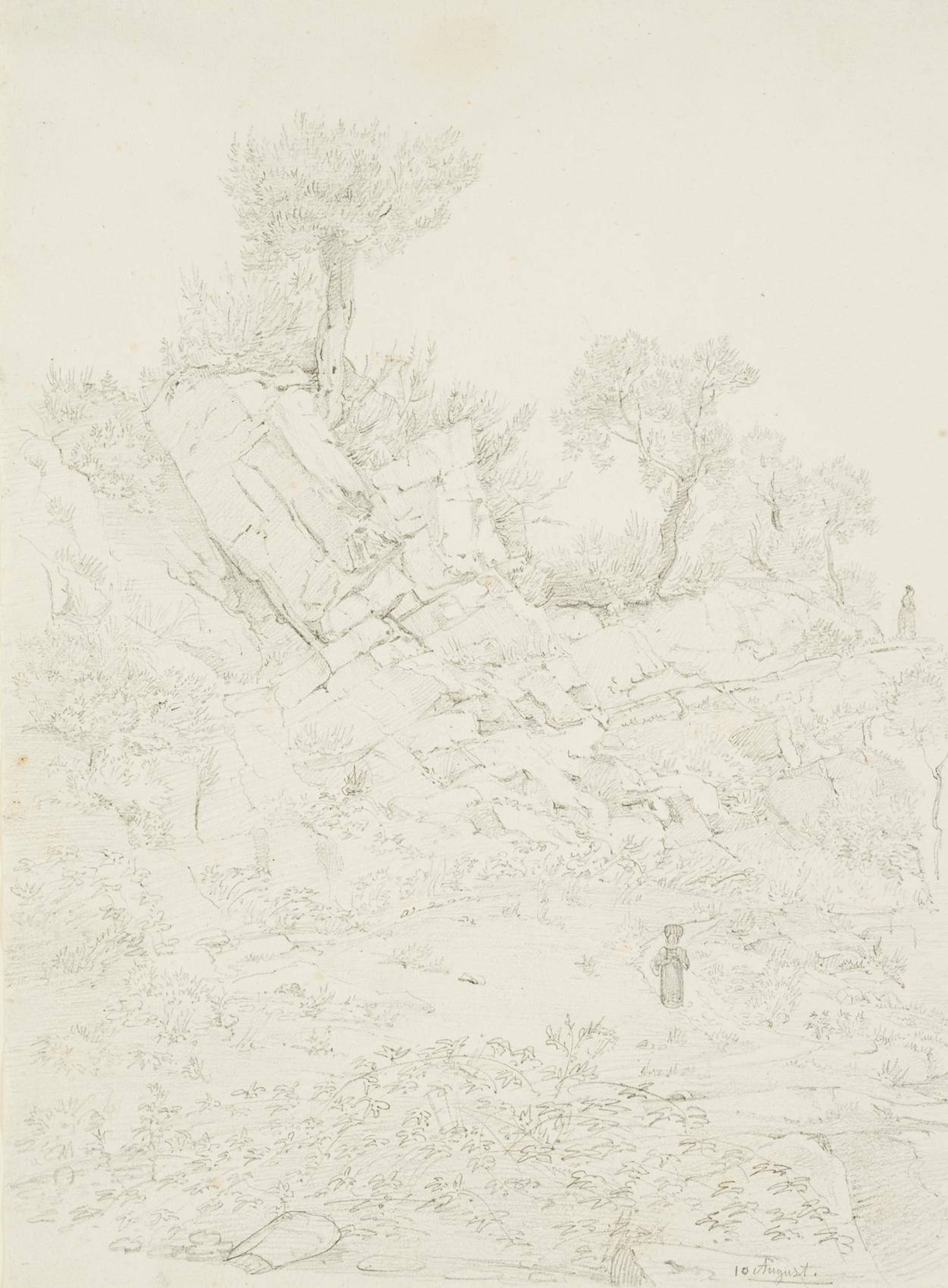 Italienische Landschaft mit zwei Frauen zwischen Felsen und Bäumen | 12039