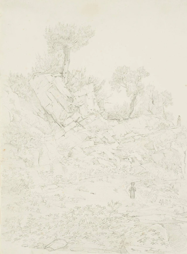 Italienische Landschaft mit zwei Frauen zwischen Felsen und Bäumen | 12039