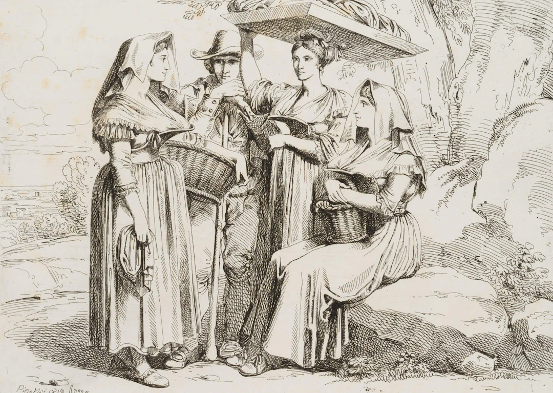 Bartolomeo Pinelli (1781 Rom - 1835 ebd.), Costumi di Genzano. Zusammenkunft