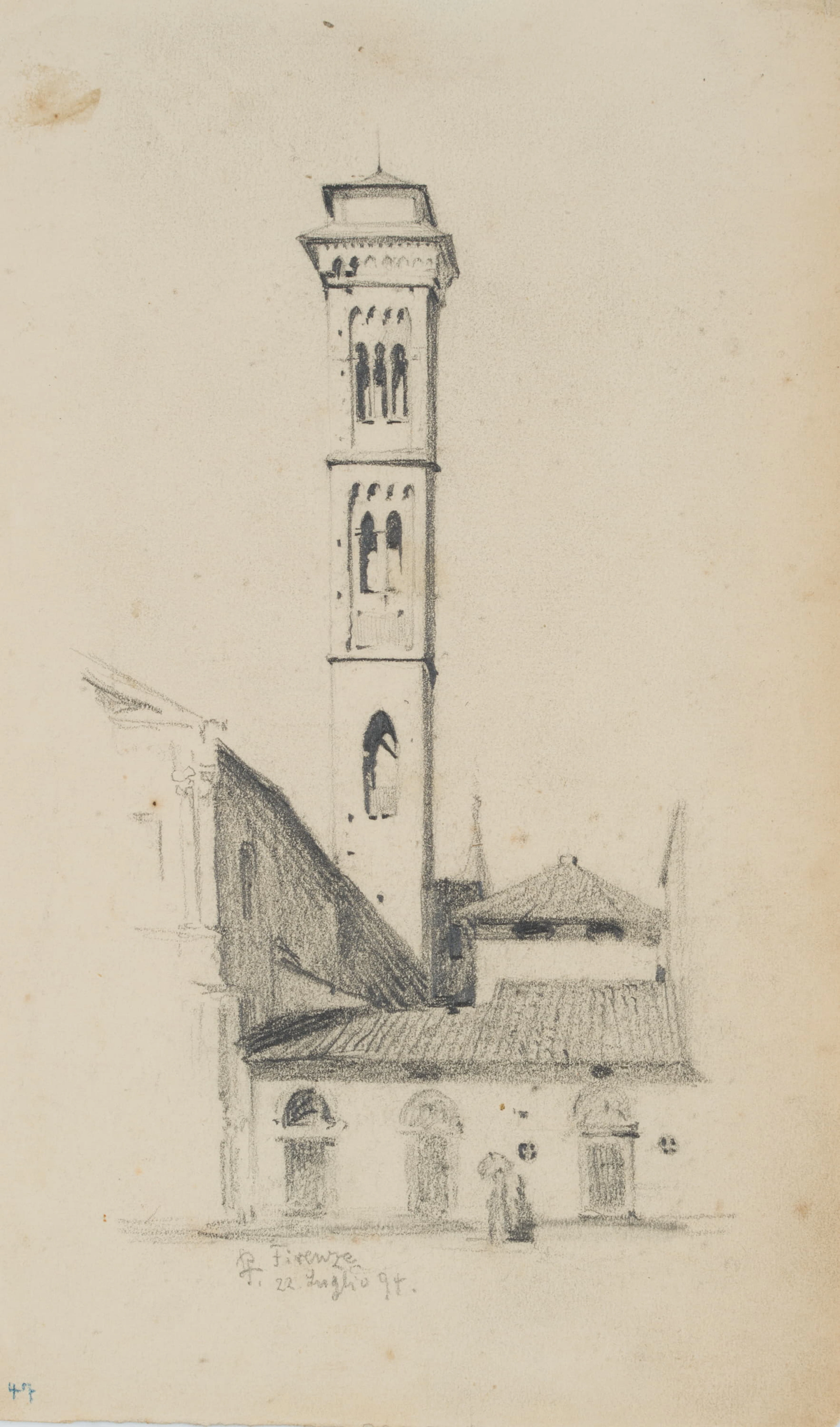 Leo Primavesi (1871 Köln - nach 1937 ), Kirche mit Kampanile in Florenz