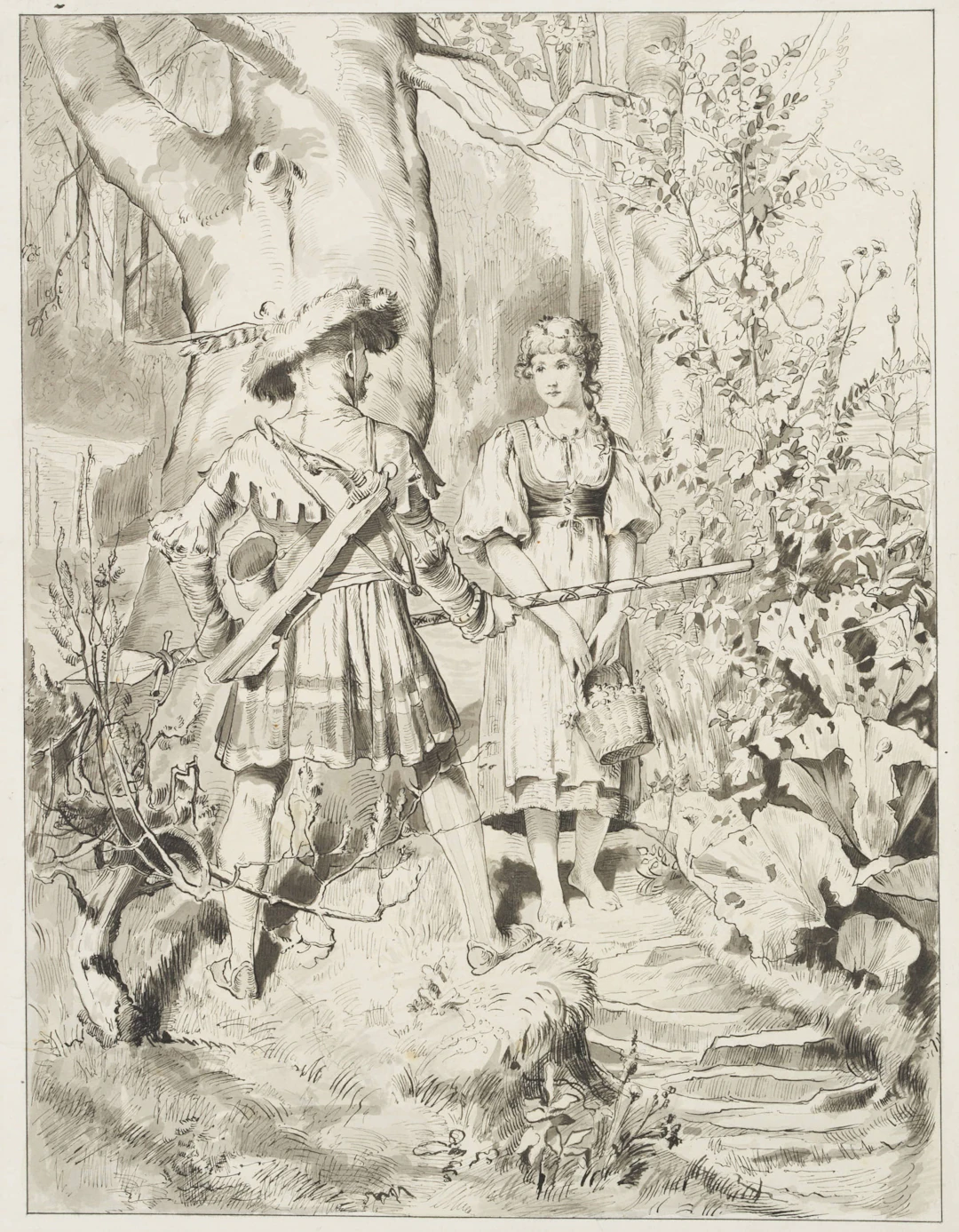 Mädchen und Jäger im Walde | 44754