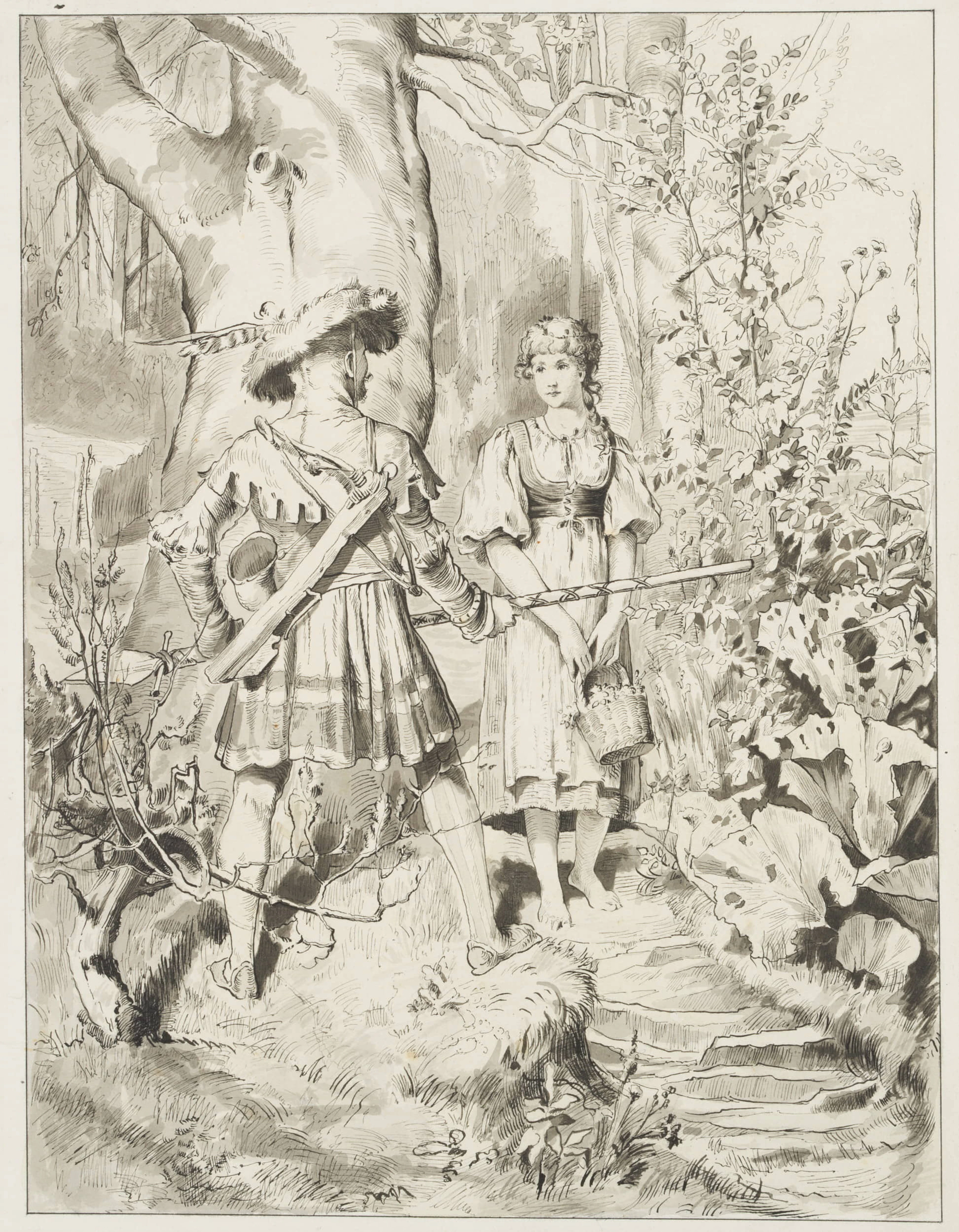 Mädchen und Jäger im Walde | 44754