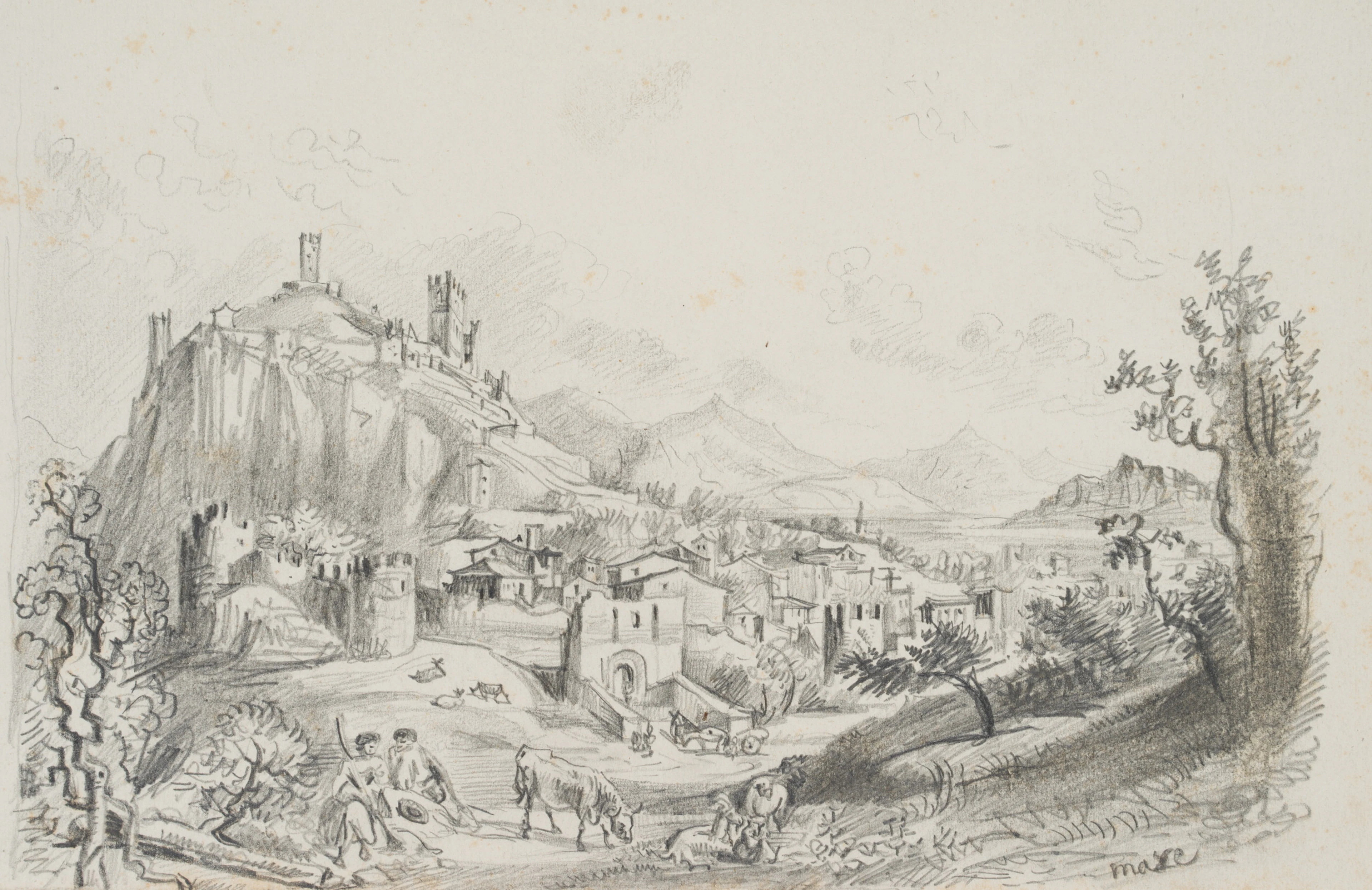 Italienische Stadt vor Gebirgskette | 45425