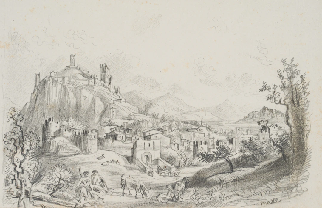 Italienische Stadt vor Gebirgskette | 45425