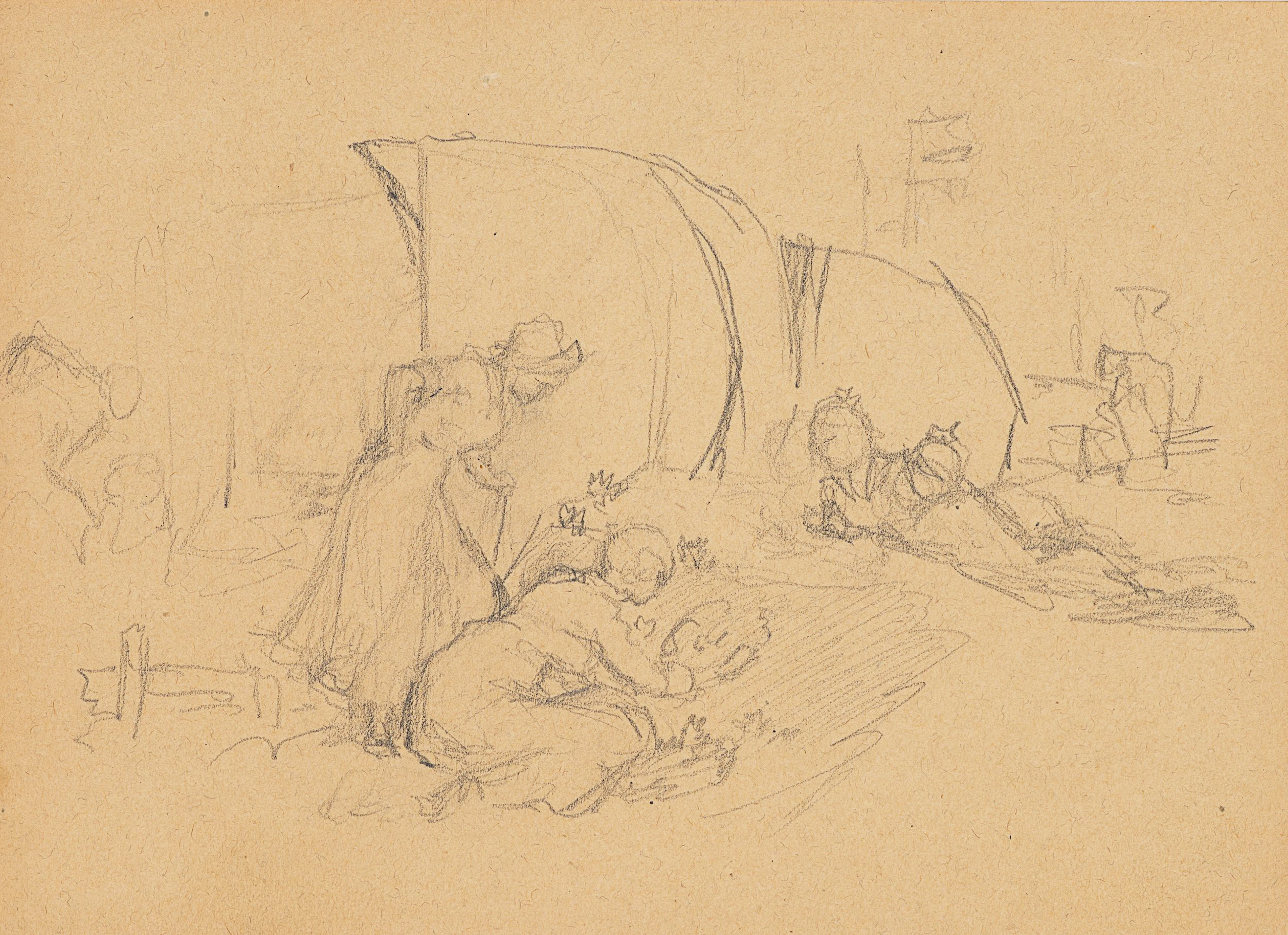Figuren vor Segeln am Strand | 61916