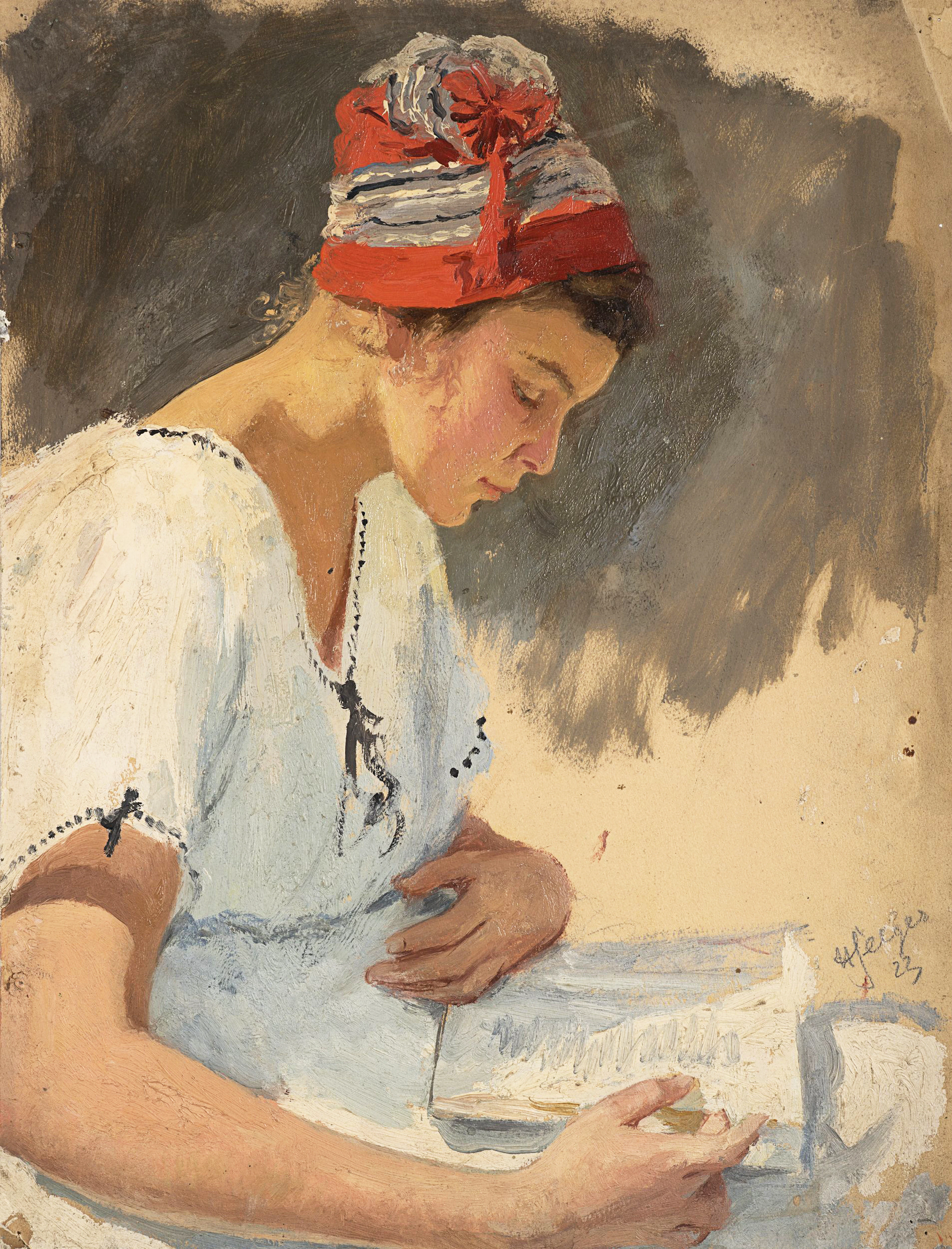 Lesende junge Frau mit Mütze | 62026