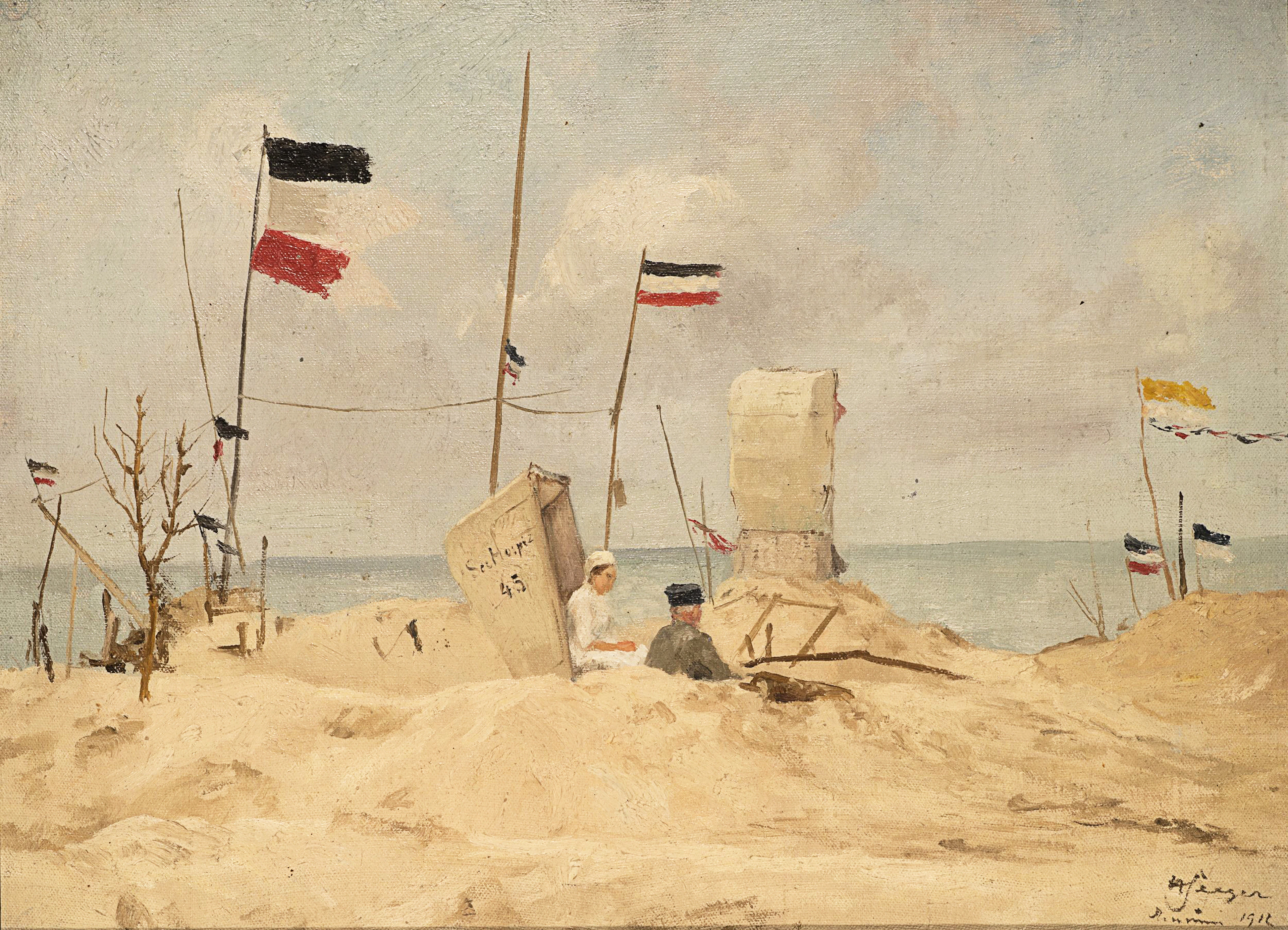 Strandszene mit Kaiserfahnen an der Nordsee | 62025
