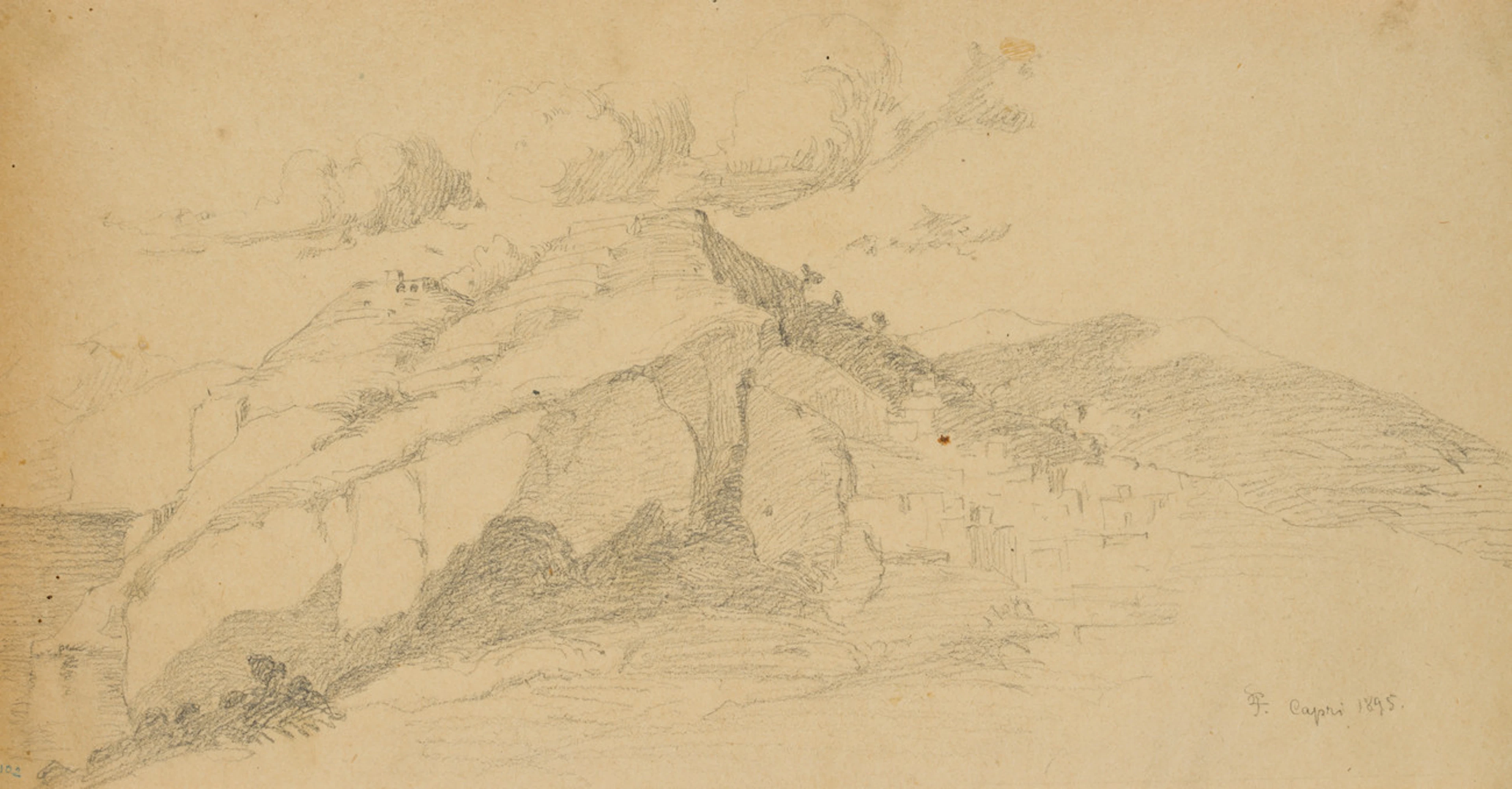 Leo Primavesi (1871 Köln - nach 1937 ), Gebirge auf Capri, 1895, Bleistift