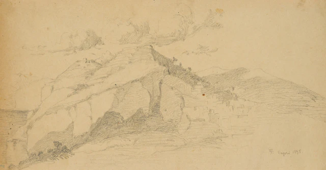 Leo Primavesi (1871 Köln - nach 1937 ), Gebirge auf Capri, 1895, Bleistift