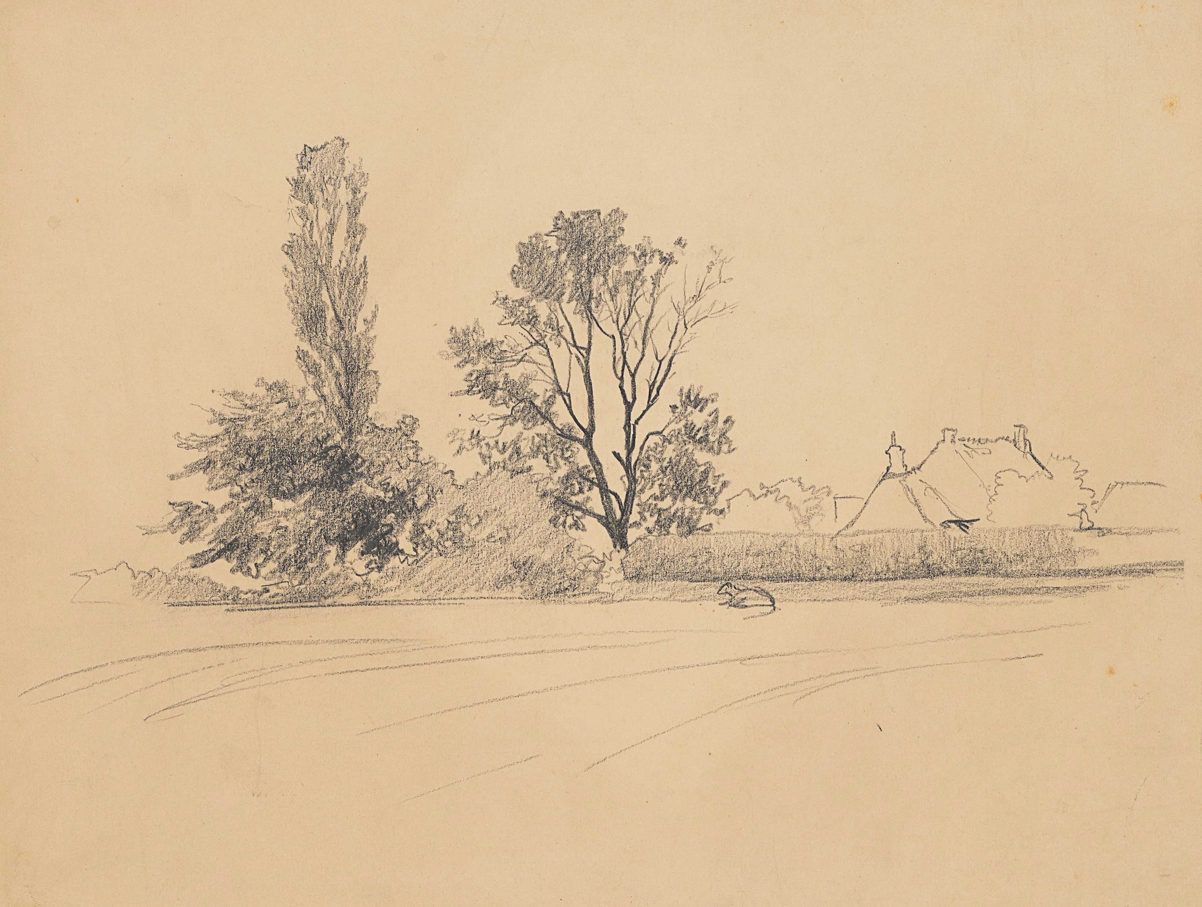 Ländliche Landschaft mit Bäumen und Gehöft | 61964