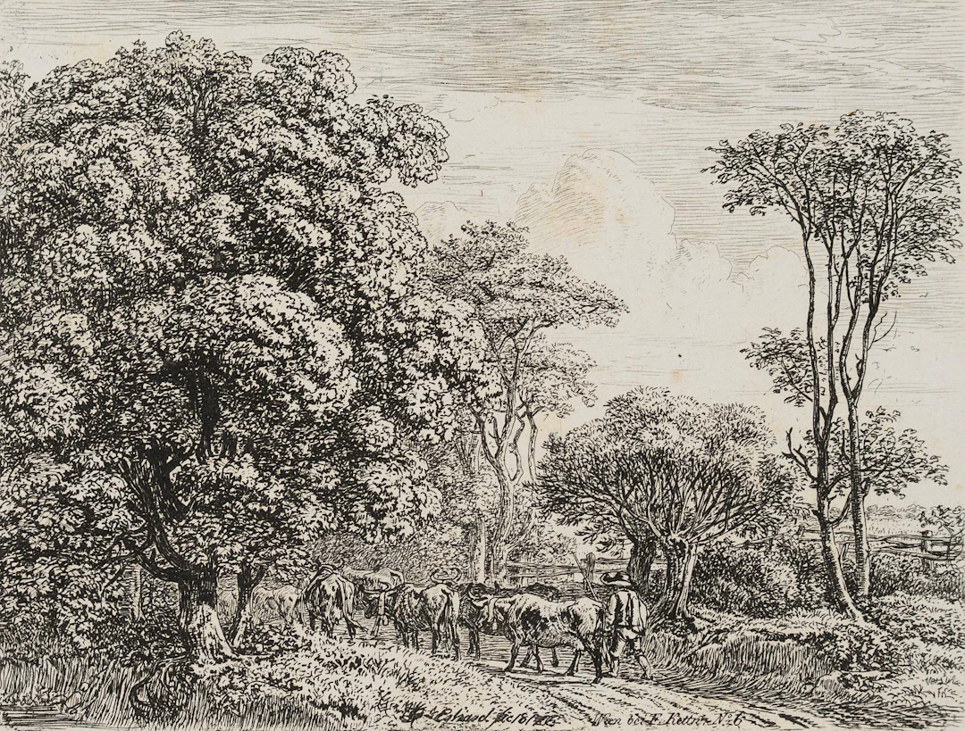 In ein Gehölz ziehende Kuhherde | 17129