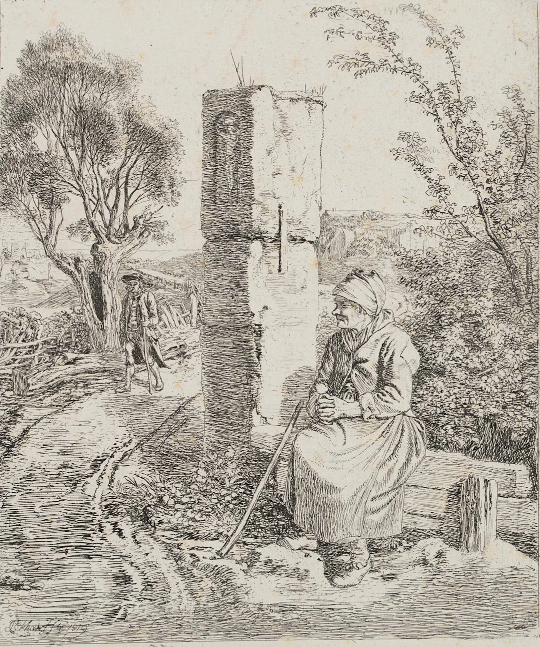 Alte neben Betsäule am Wegesrand | 17160