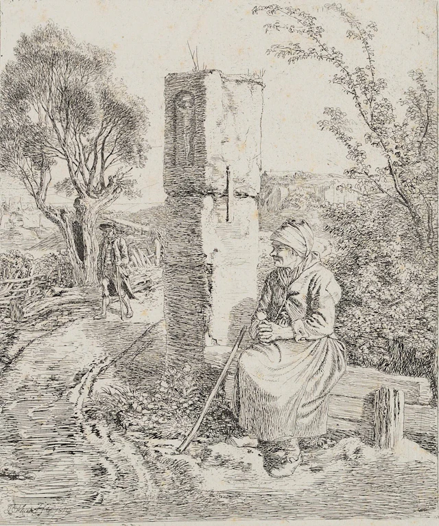 Alte neben Betsäule am Wegesrand | 17160
