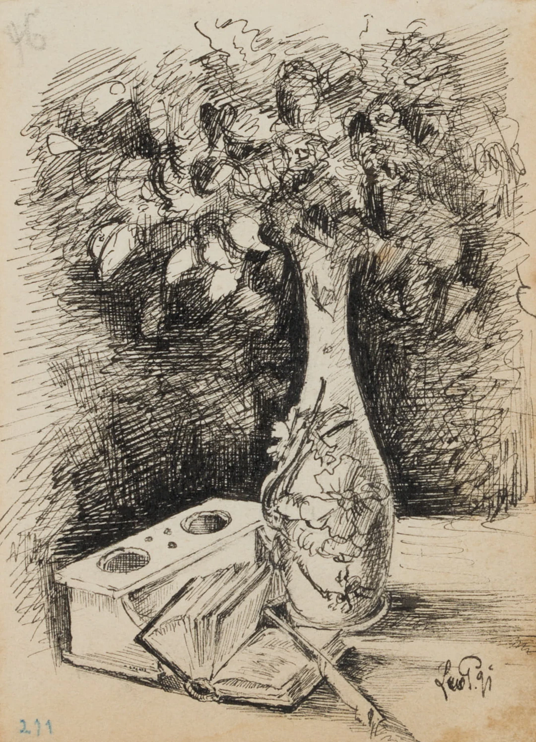 Leo Primavesi (1871 Köln - nach 1937 ), Stilleben mit Vase, Tintenfass
