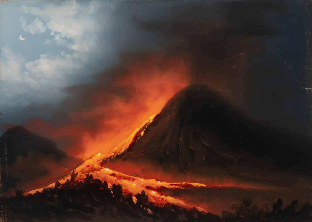 Augusto Corelli (1853 Rom - 1918 ebd.), Vulkaneruption bei Nacht.