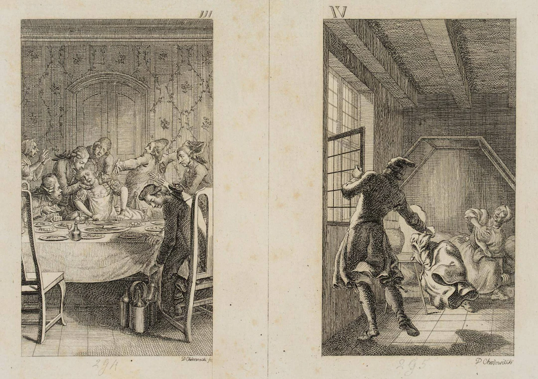Eine Dame stirbt bei Tische & Tod der geizigen Priesterwitwe