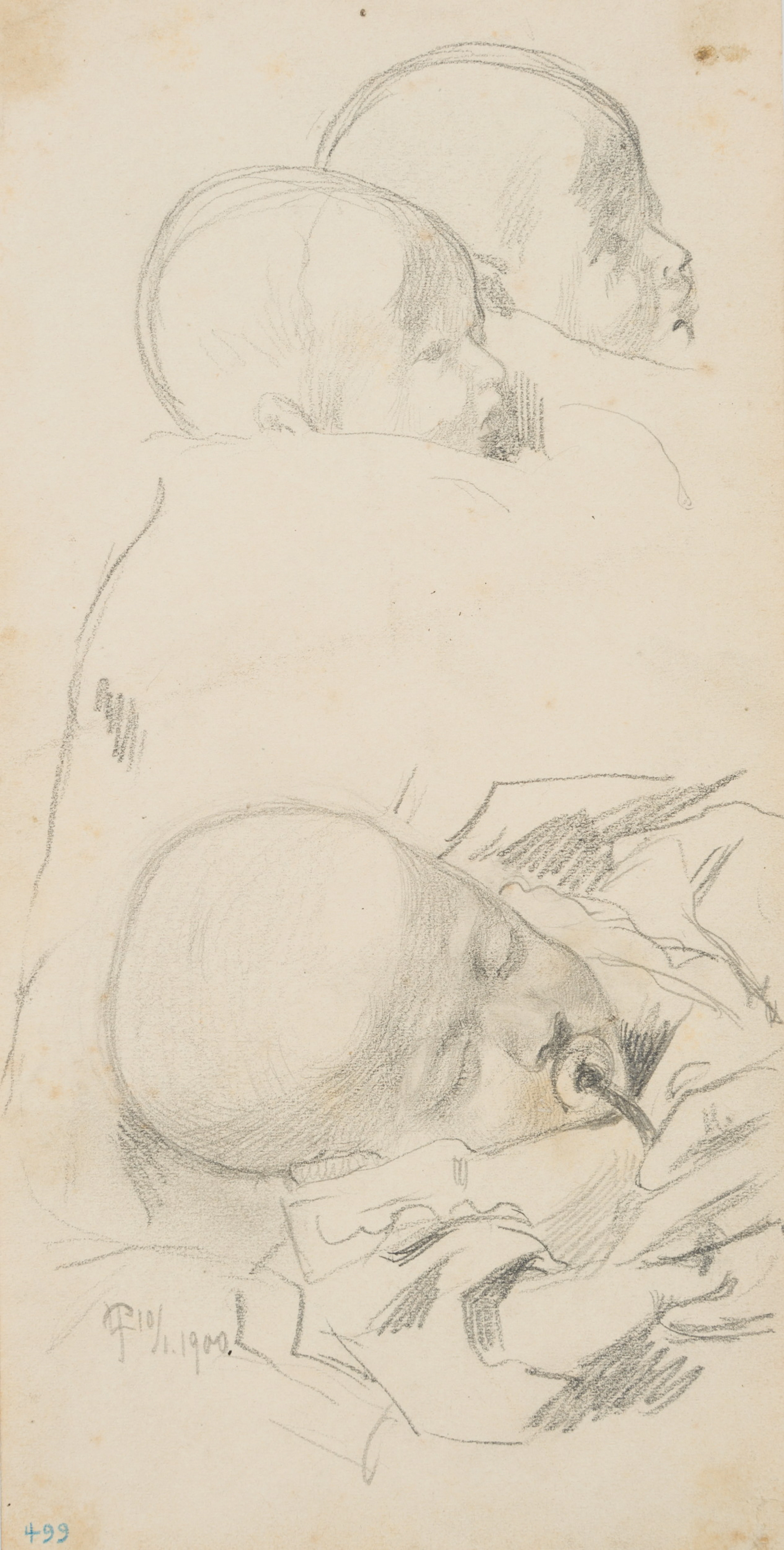 Leo Primavesi (1871 Köln - nach 1937 ), Schlafendes Baby, Studienblatt