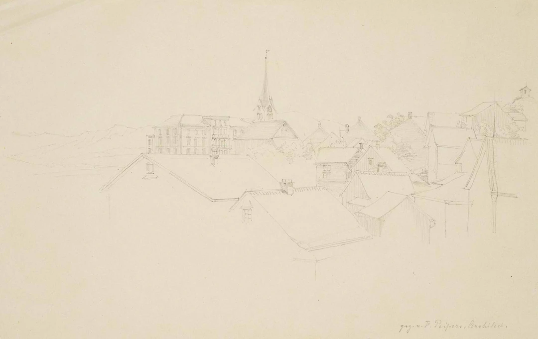 Dächer und Kirchturm eines Ortes | 14860