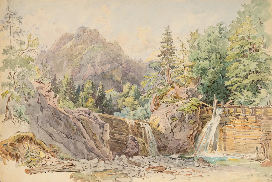 Georg Wiesend (1807 Kufstein - 1881 Berchtesgaden), Staudamm bei Zell