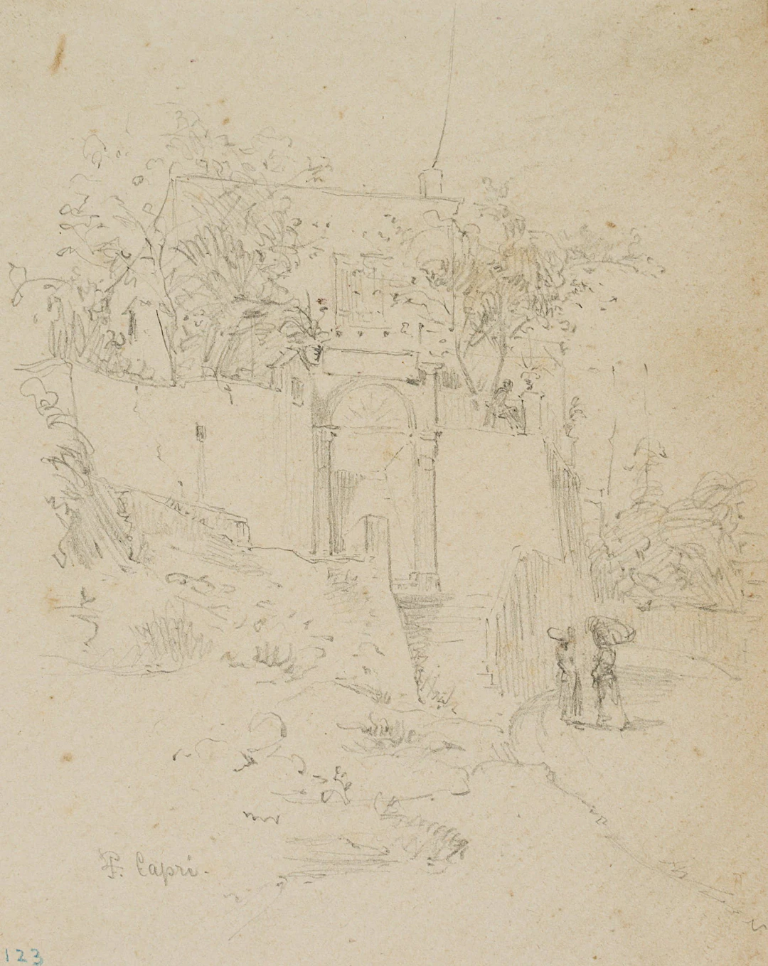 Leo Primavesi (1871 Köln - nach 1937 ), Villa auf Capri, um 1895, Bleistift