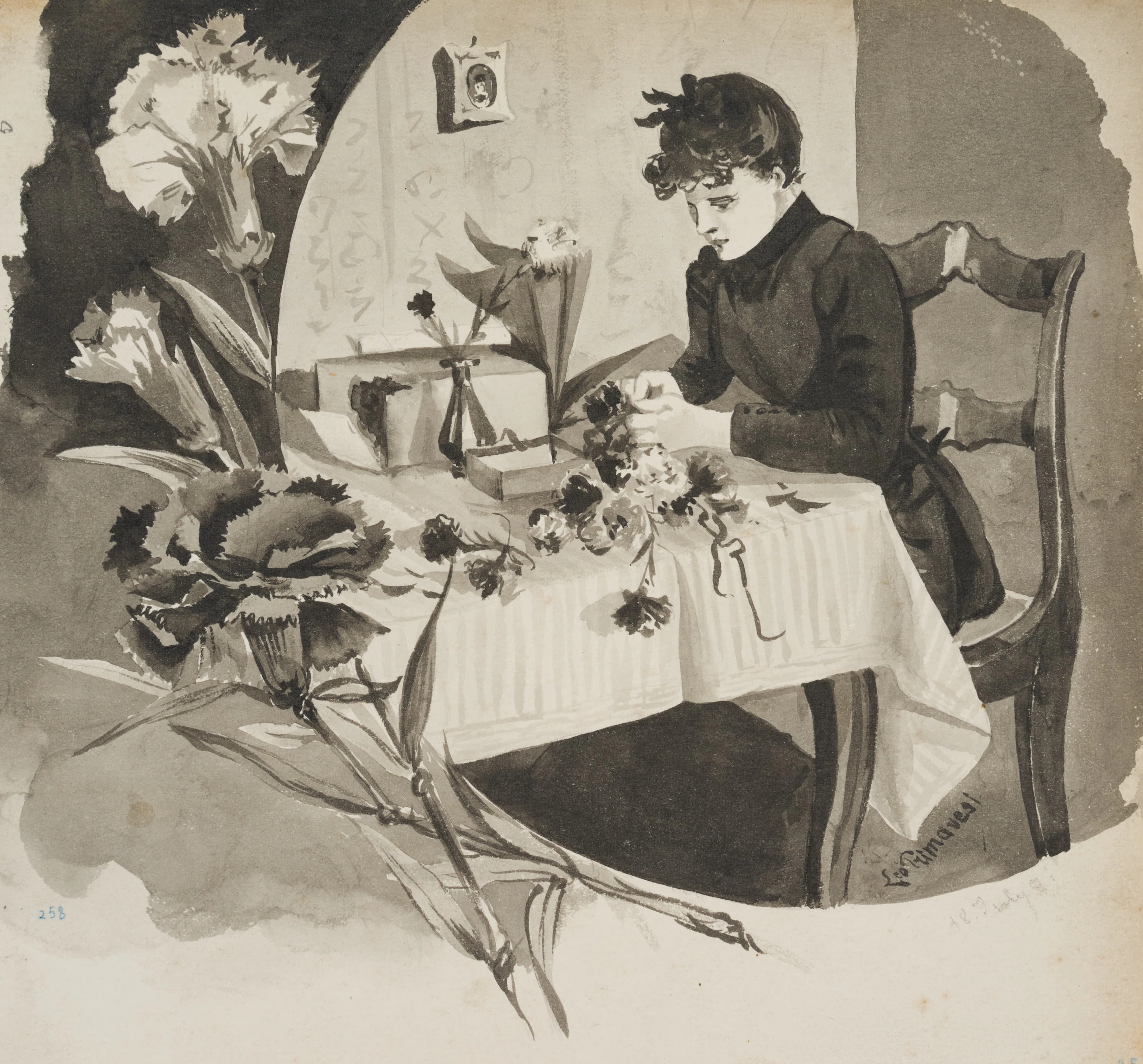 Leo Primavesi (1871 Köln - nach 1937 ), Junge Frau im Interieur beim