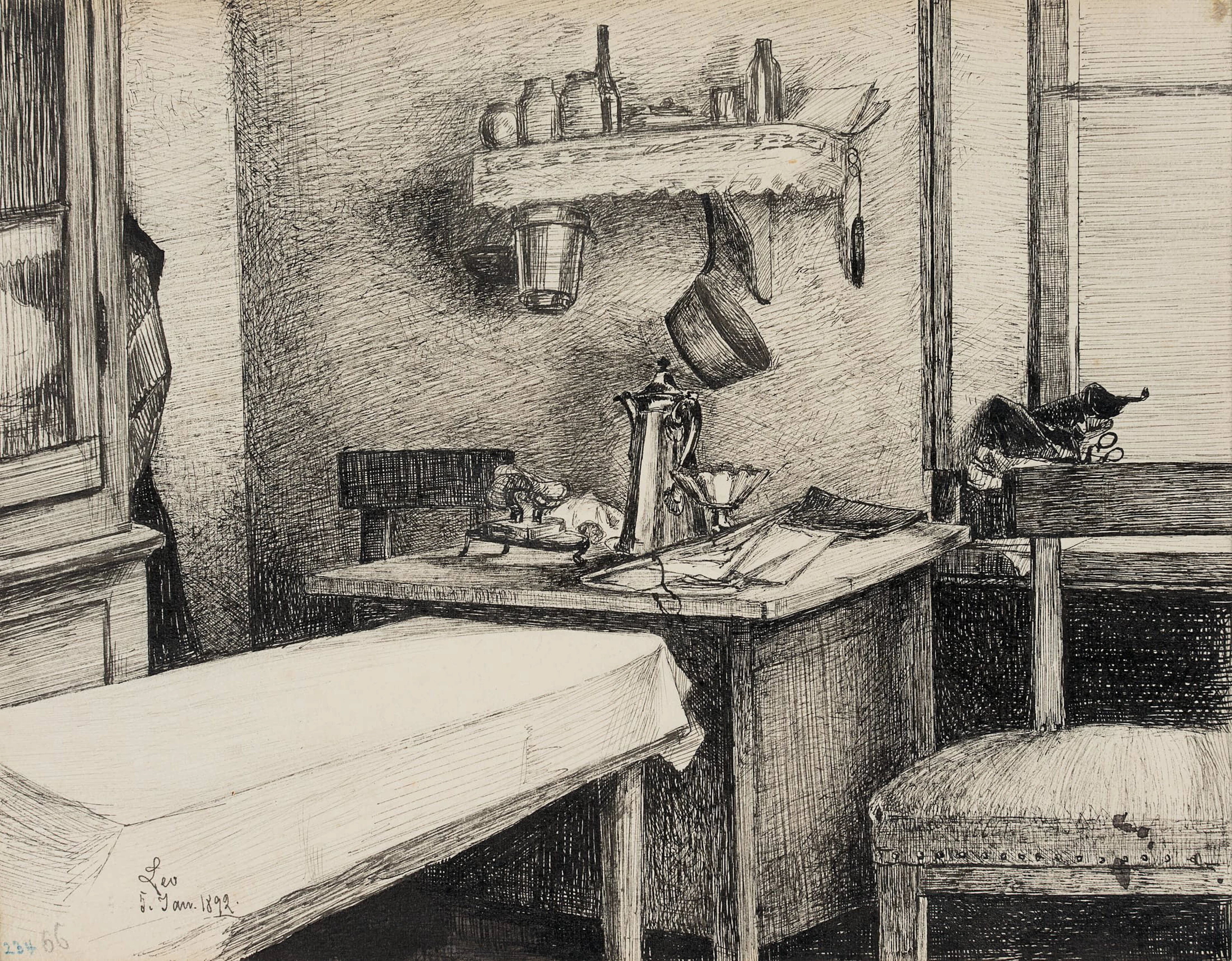 Leo Primavesi (1871 Köln - nach 1937 ), Interieur mit Kaffeekanne