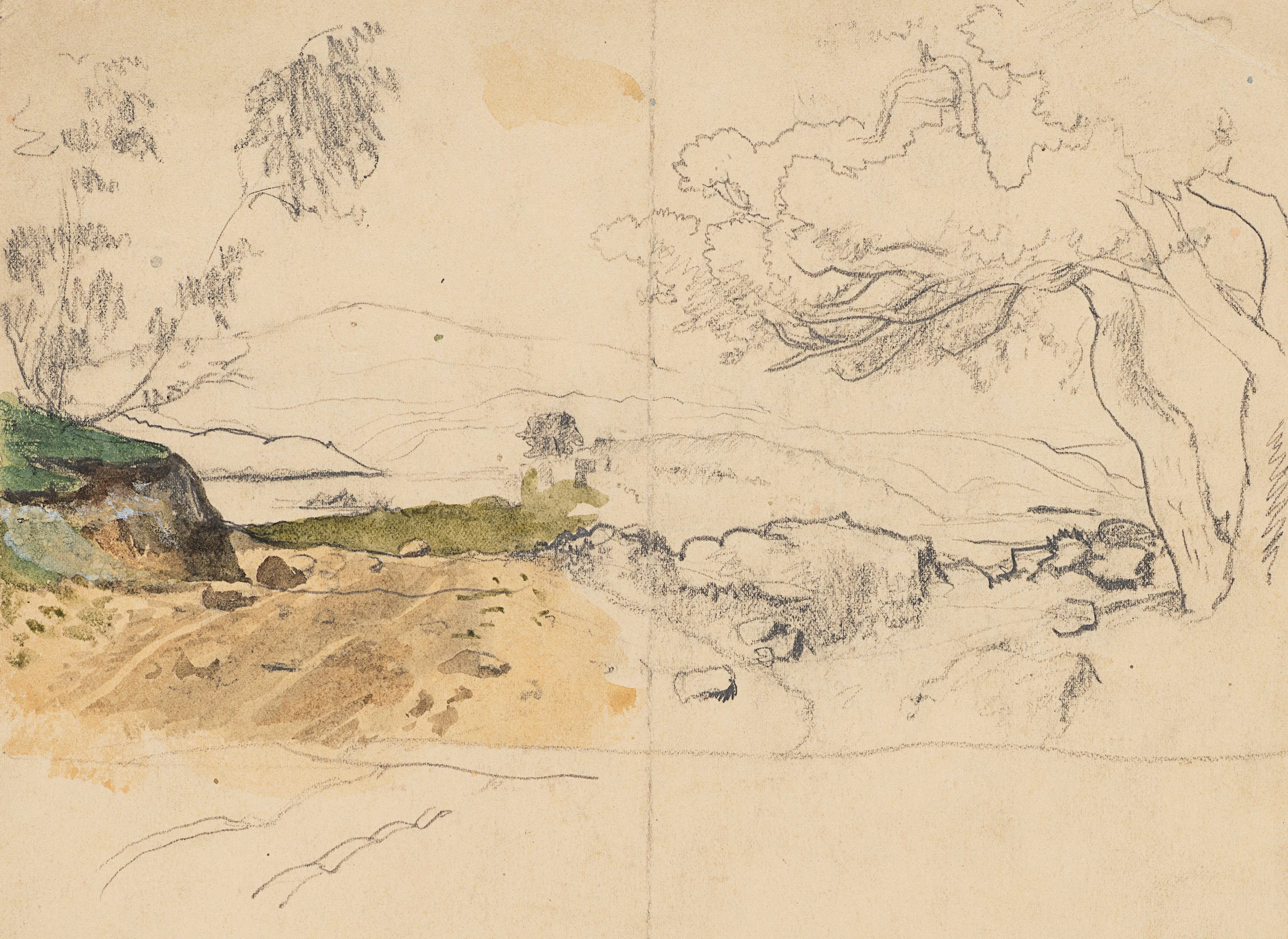 Landschaftsstudie mit Baum und Felsen | 62018