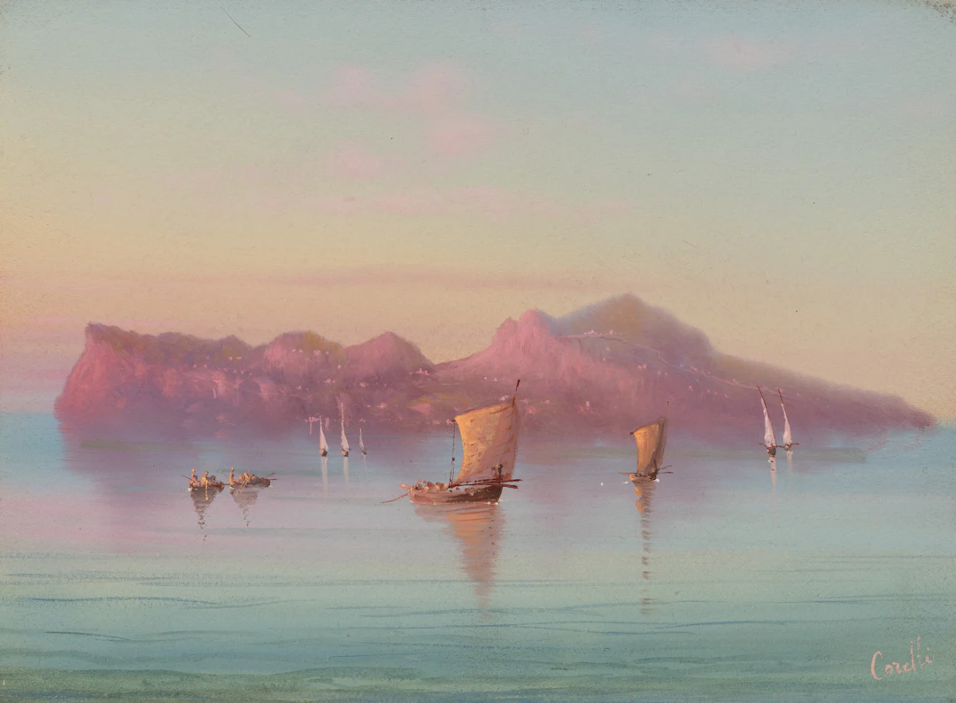 Augusto Corelli (1853 Rom - 1918 ebd.), Capri. Abendstimmung am Meer.