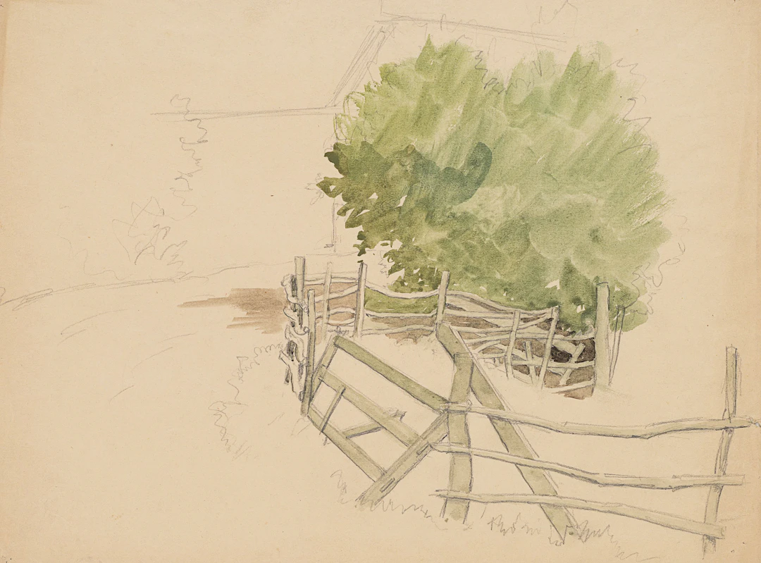 Studie einer Landschaft mit Baum und Zaun | 61950