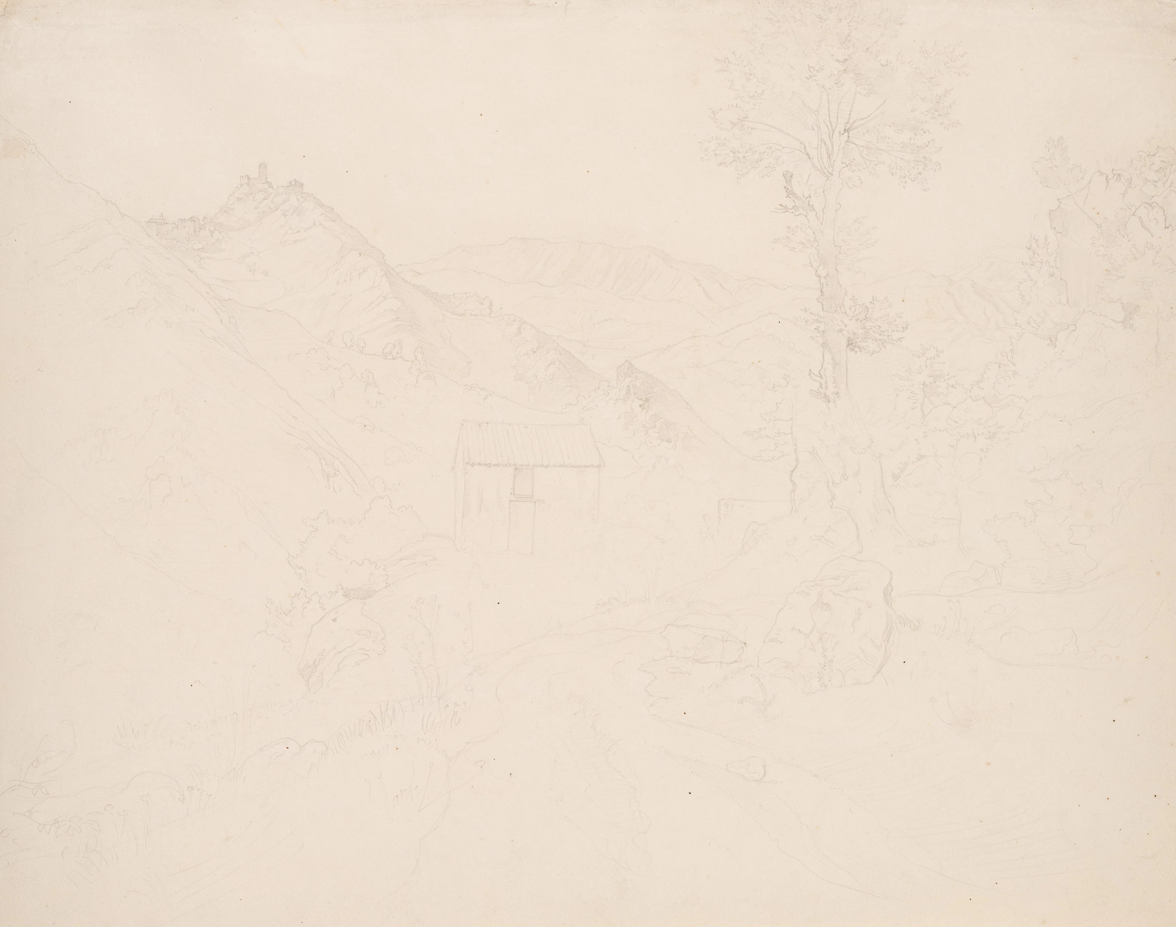 Ludwig Richter (1803 Dresden - 1884 ebd.), Blick auf Olevano vom Norden